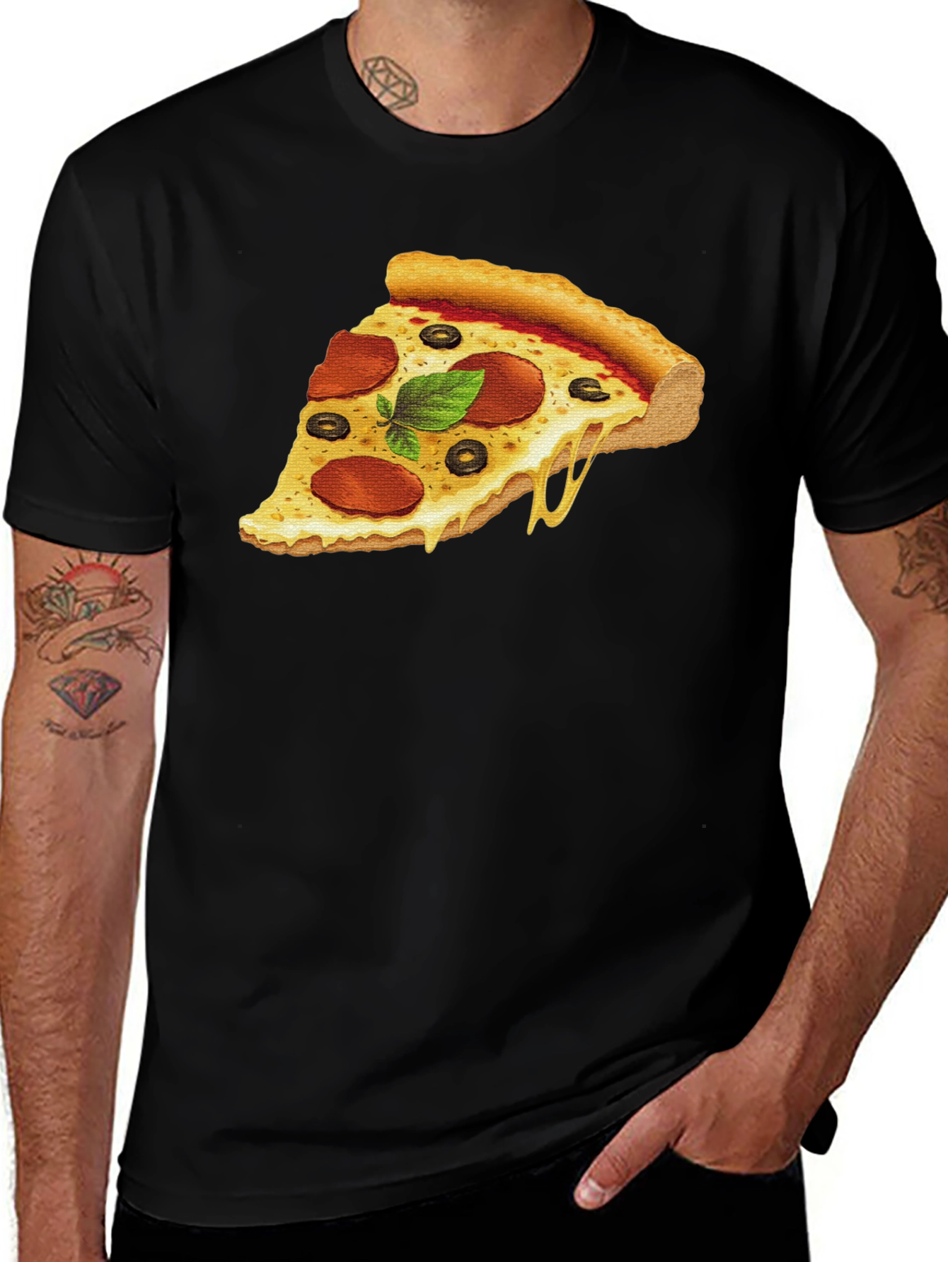 Variant 18 of Pizza Slice Graphic Tee - Black Casual T-Shirt