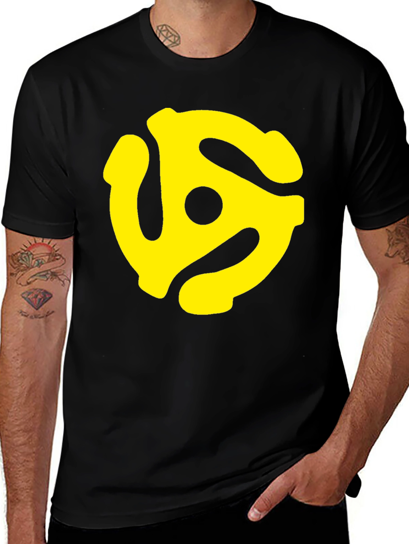 Retro Vinyl Record Adapter T-Shirt - Black