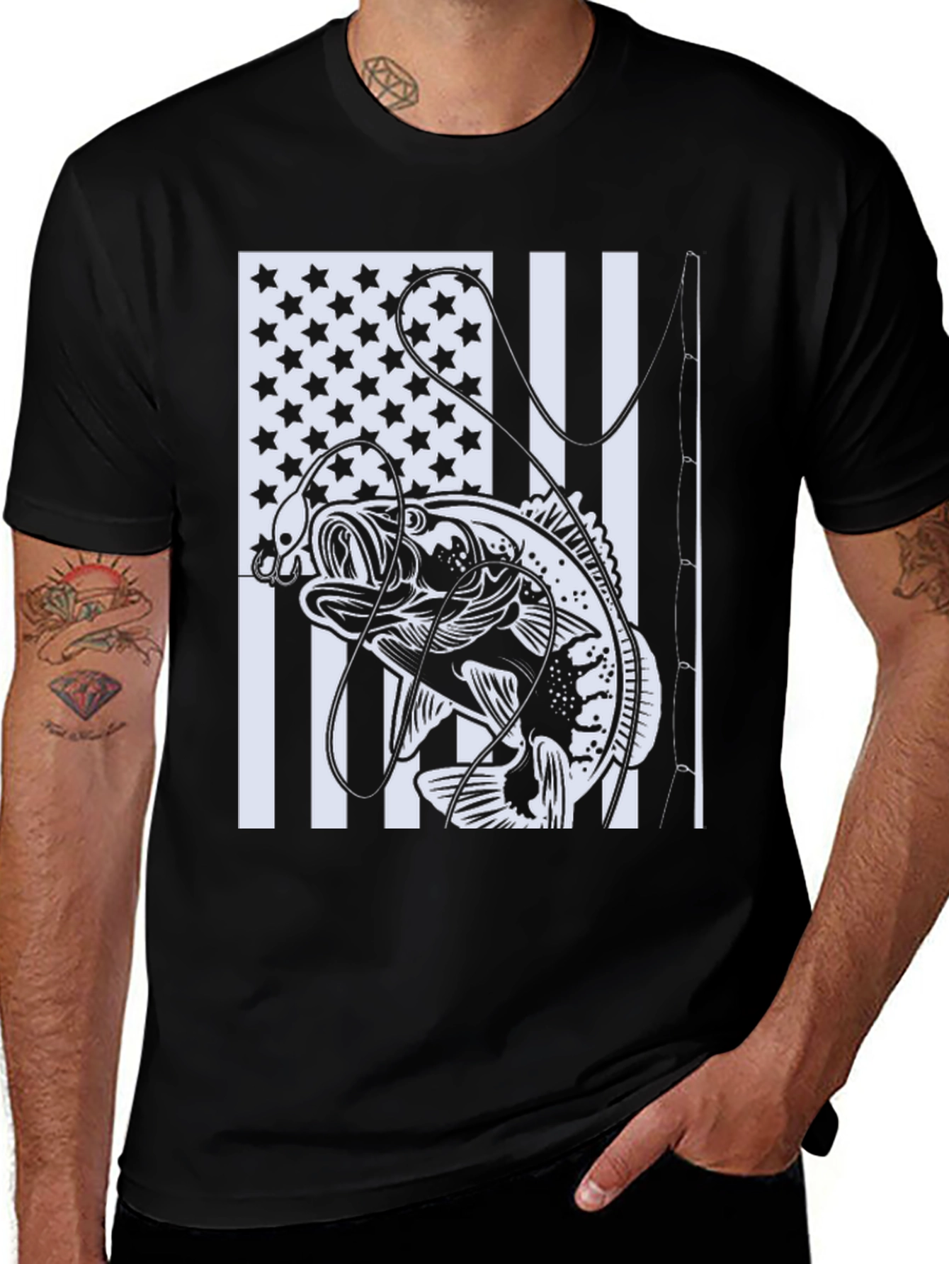 Variant 24 of Bass Fishing USA Flag T-Shirt