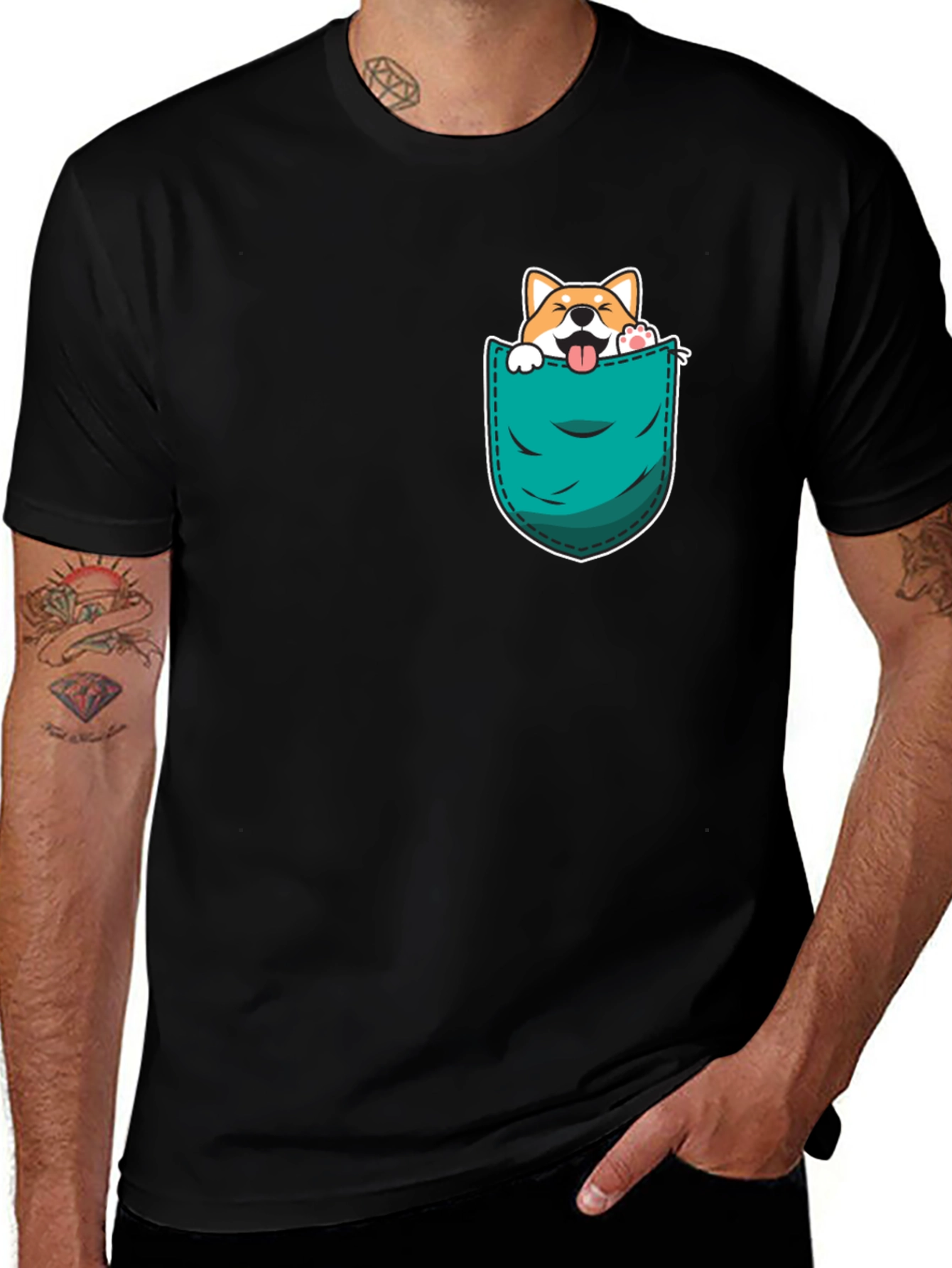 Variant 2 of Cute Dog in Pocket Black T-Shirt