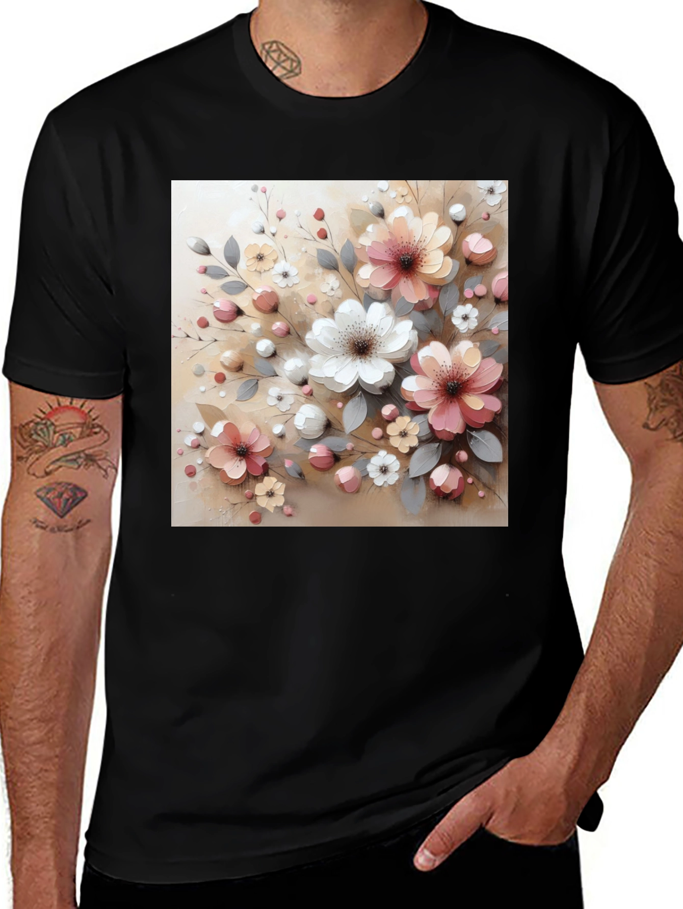 Black Floral Print Black T-Shirt - Stylish & Comfortable main image