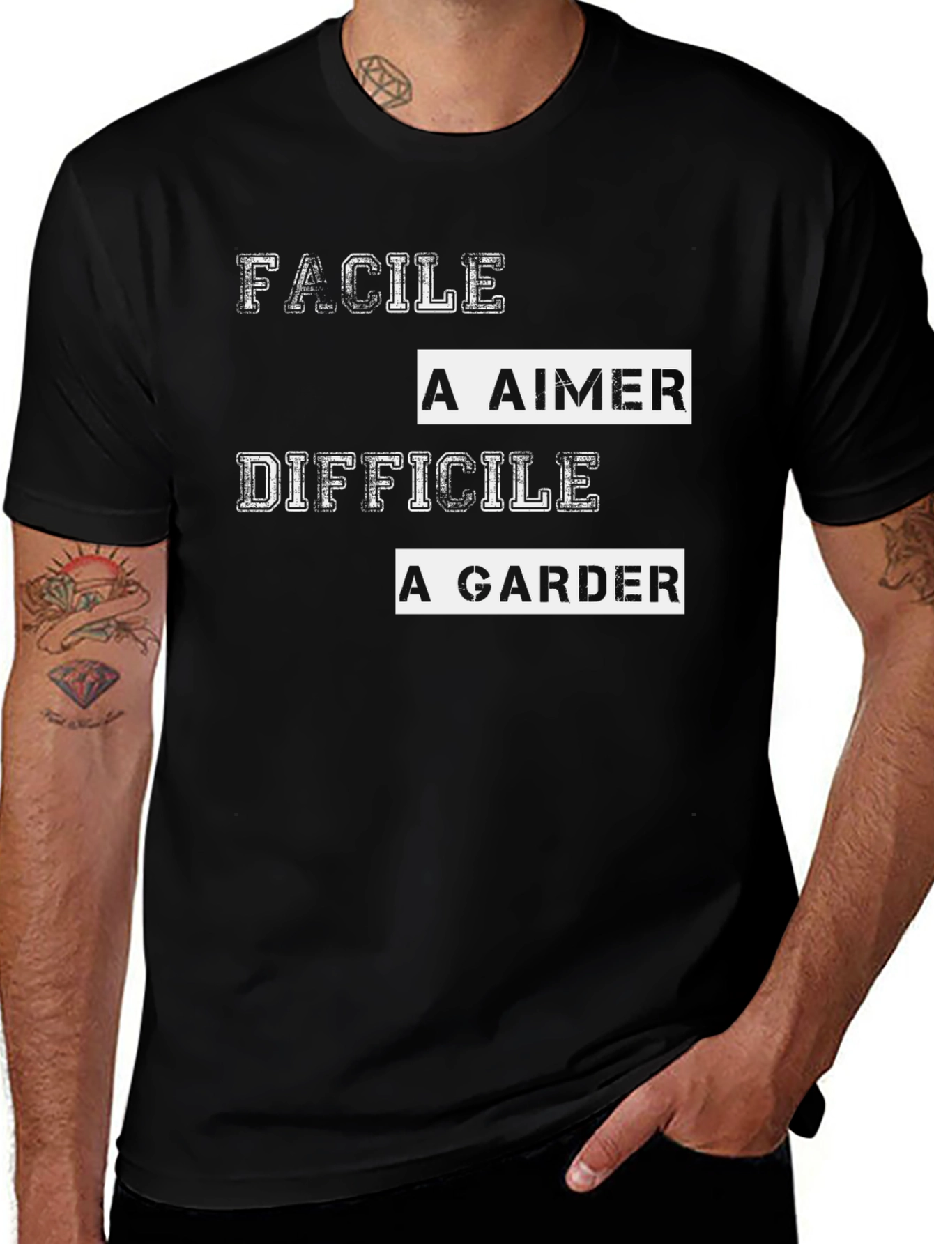 Variant 3 of Facile a Aimer T-Shirt - Men's Black Graphic Tee