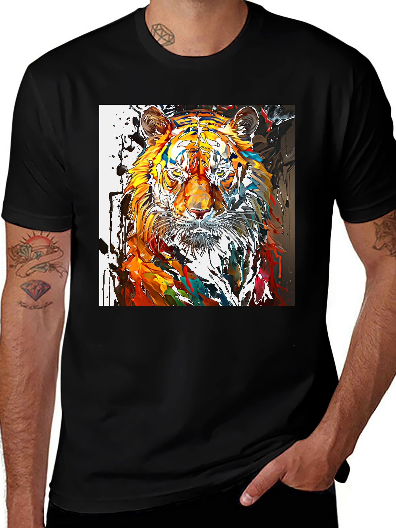 Variant 23 of Abstract Tiger Graphic Black T-Shirt