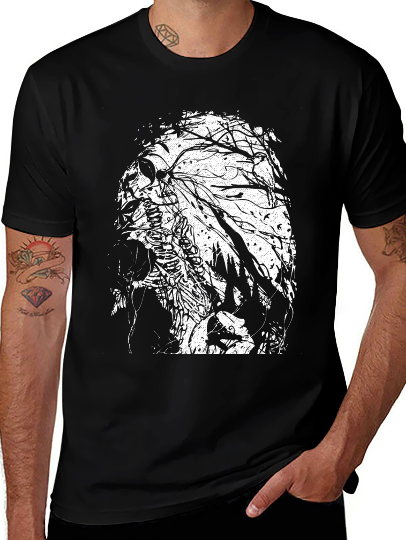 Black Skull & Tree Branch Graphic Black T-Shirt main image
