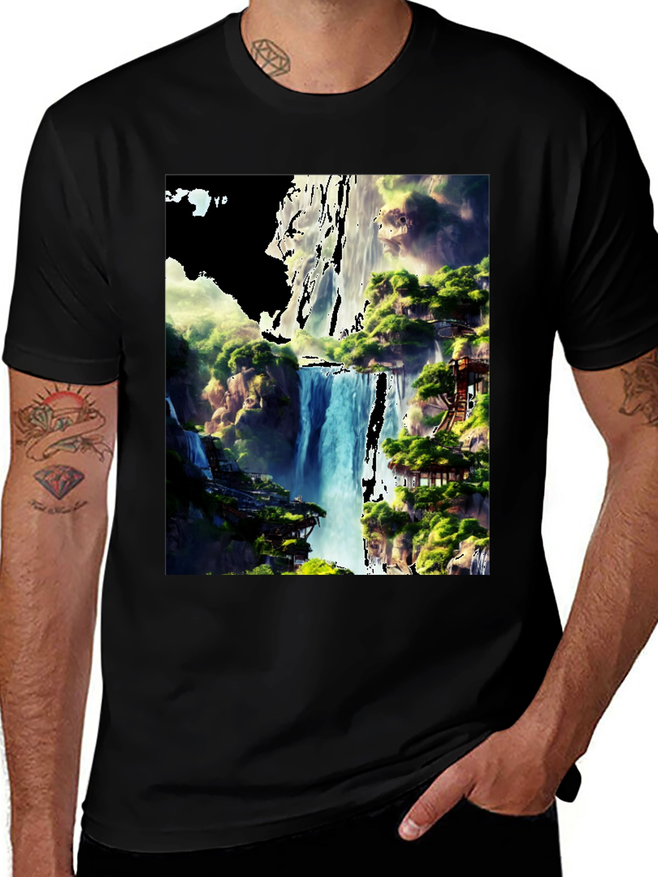 Variant 11 of Waterfall Vista Graphic Tee - Nature Lover's T-Shirt