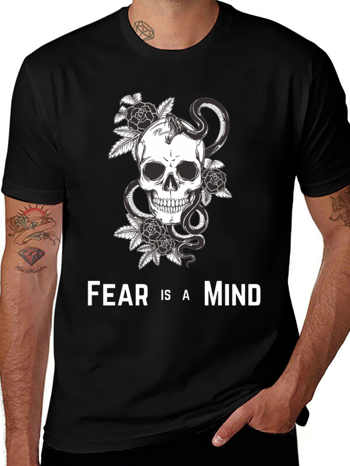 Variant 22 of Skull and Snake Graphic Tee - Fear is a Mind