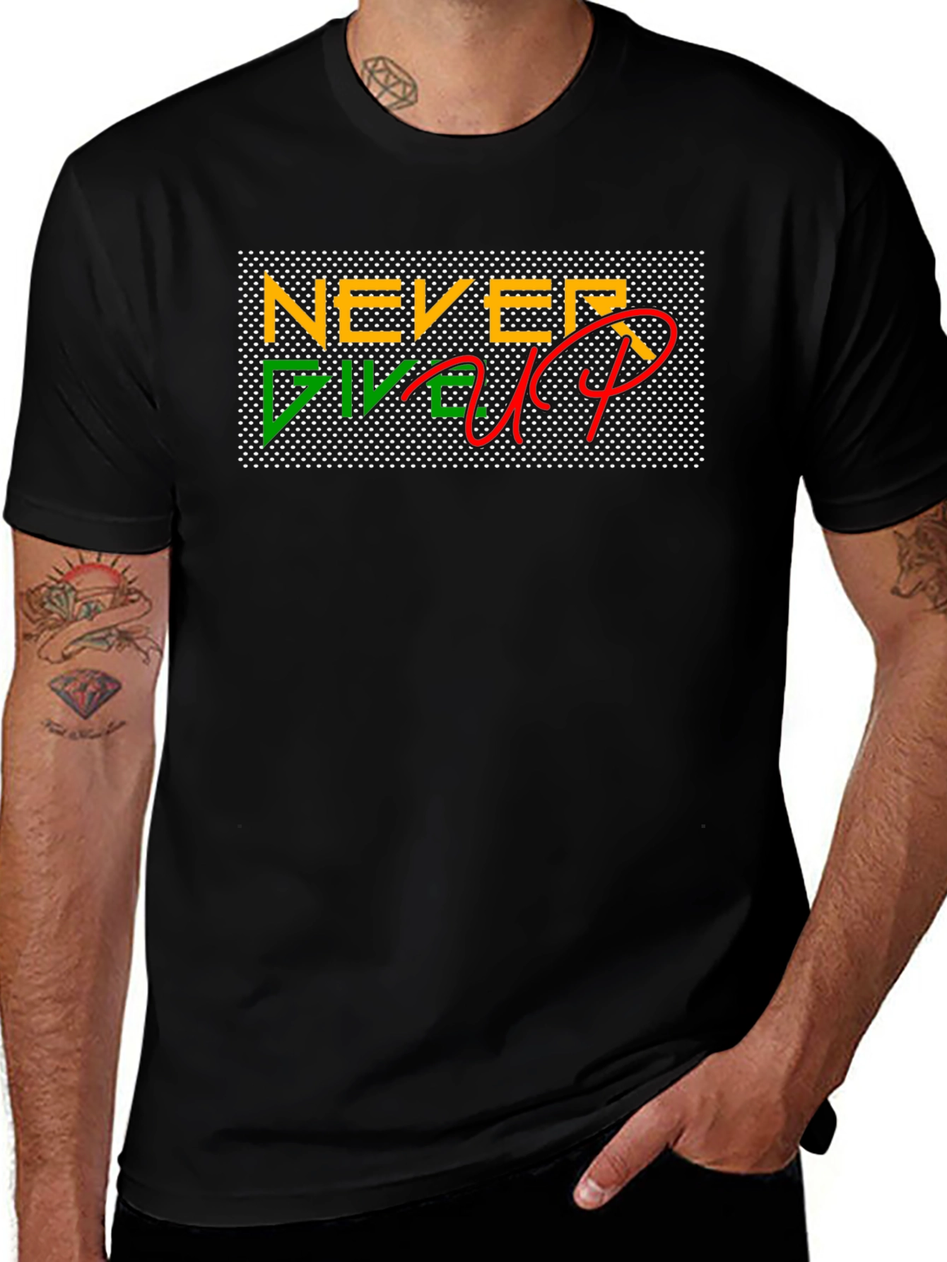 Black Never Give Up Black T-Shirt main image
