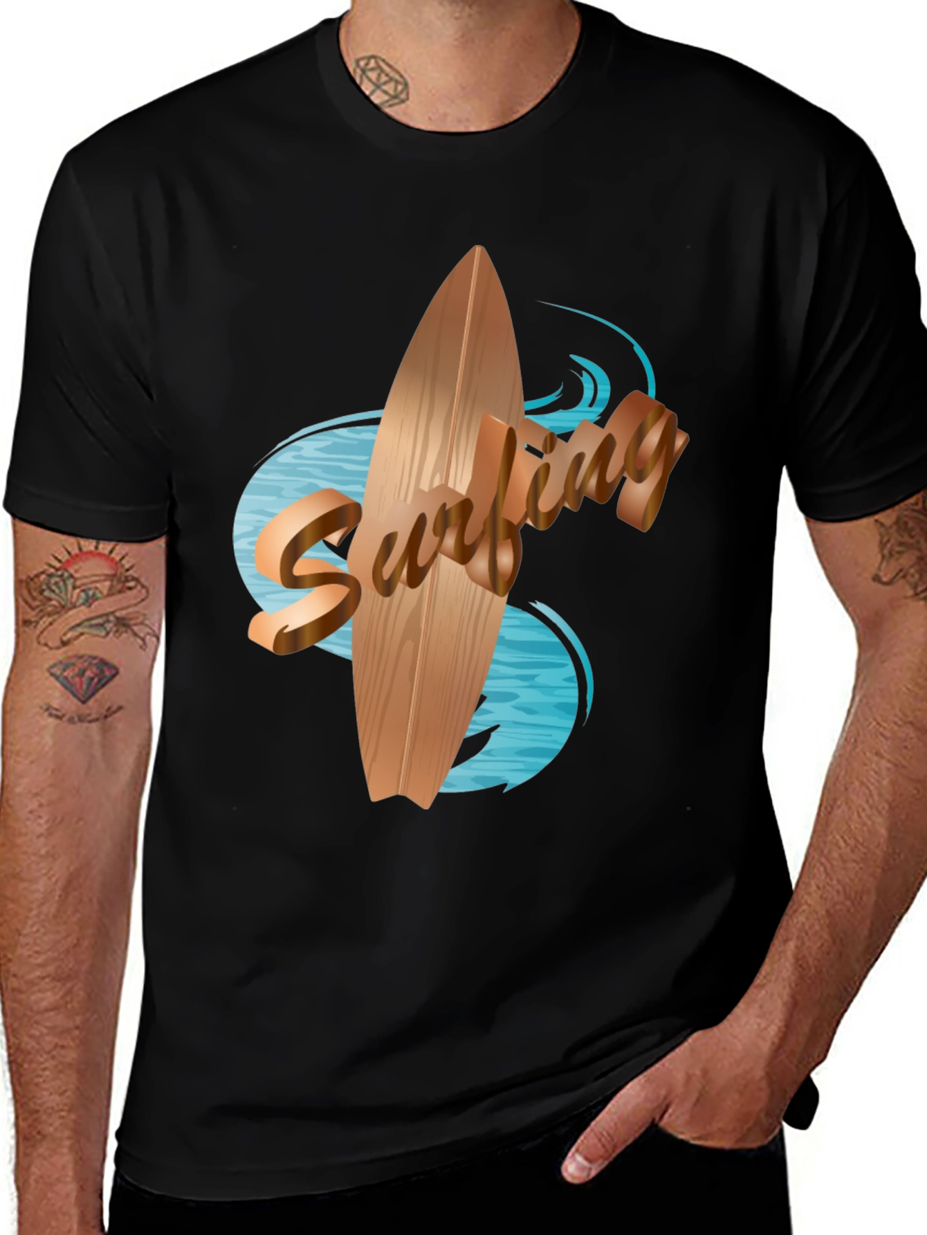 Variant 3 of Surfboard Graphic Tee - Black Cotton Blend