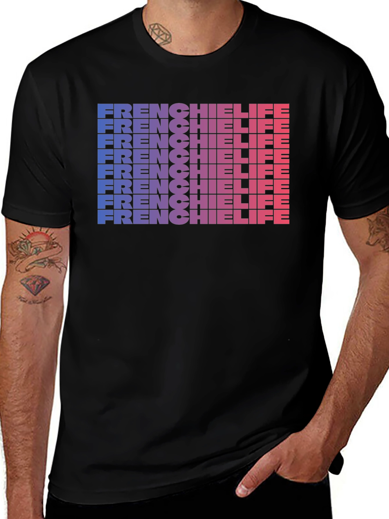 Frenchie Life Graphic Tee - Gradient Word Stack
