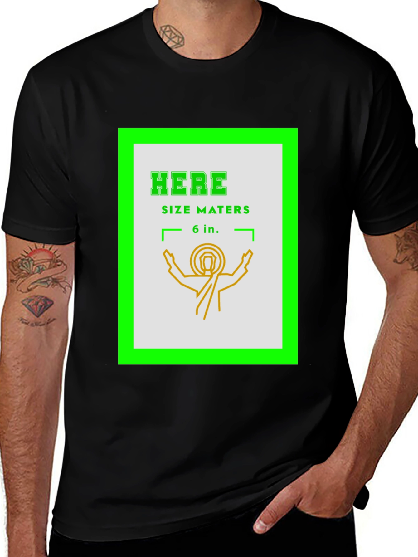 Black Here Size Maters T-Shirt Funny Graphic Tee main image