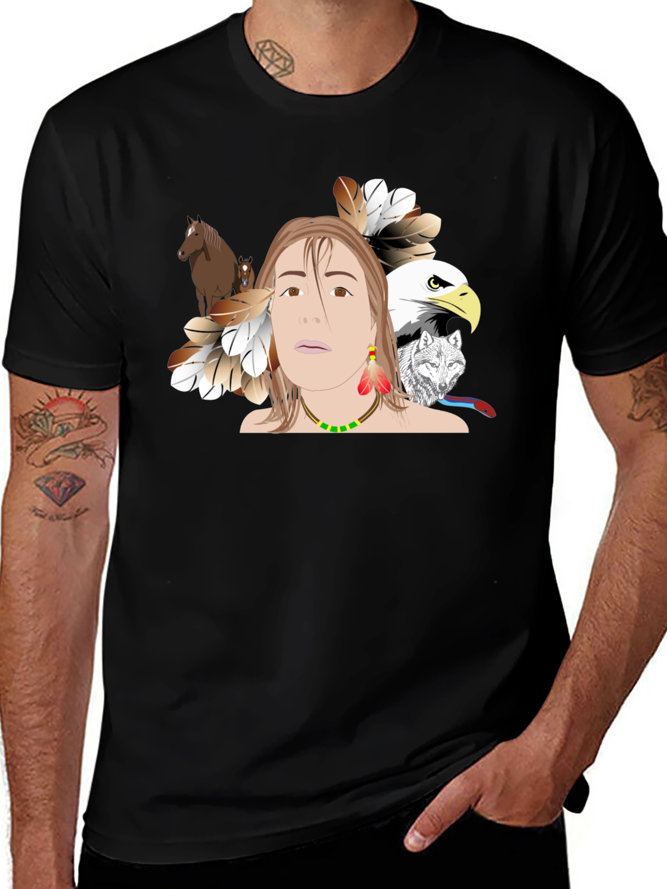 Variant 26 of Native American Eagle Wolf Horse Graphic T-Shirt