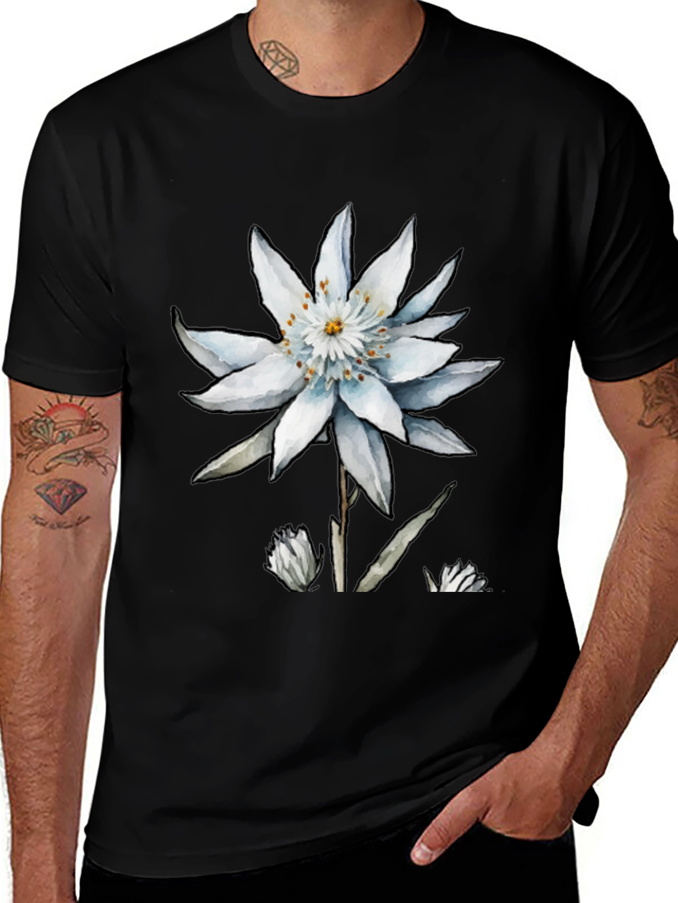 Variant 13 of Floral Watercolor Men's Black T-Shirt