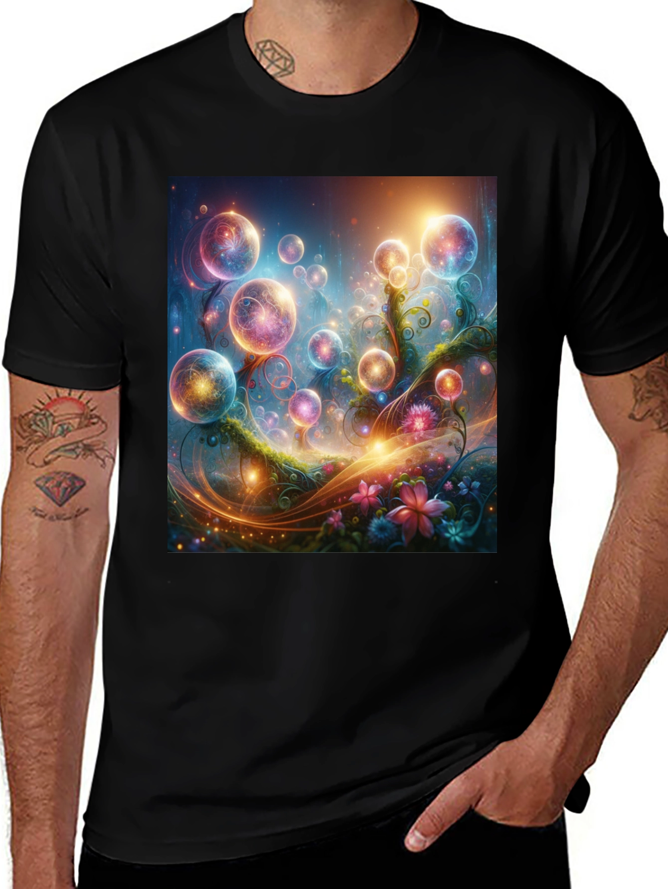 Variant 5 of Mystical Orb Garden Graphic Tee - Black