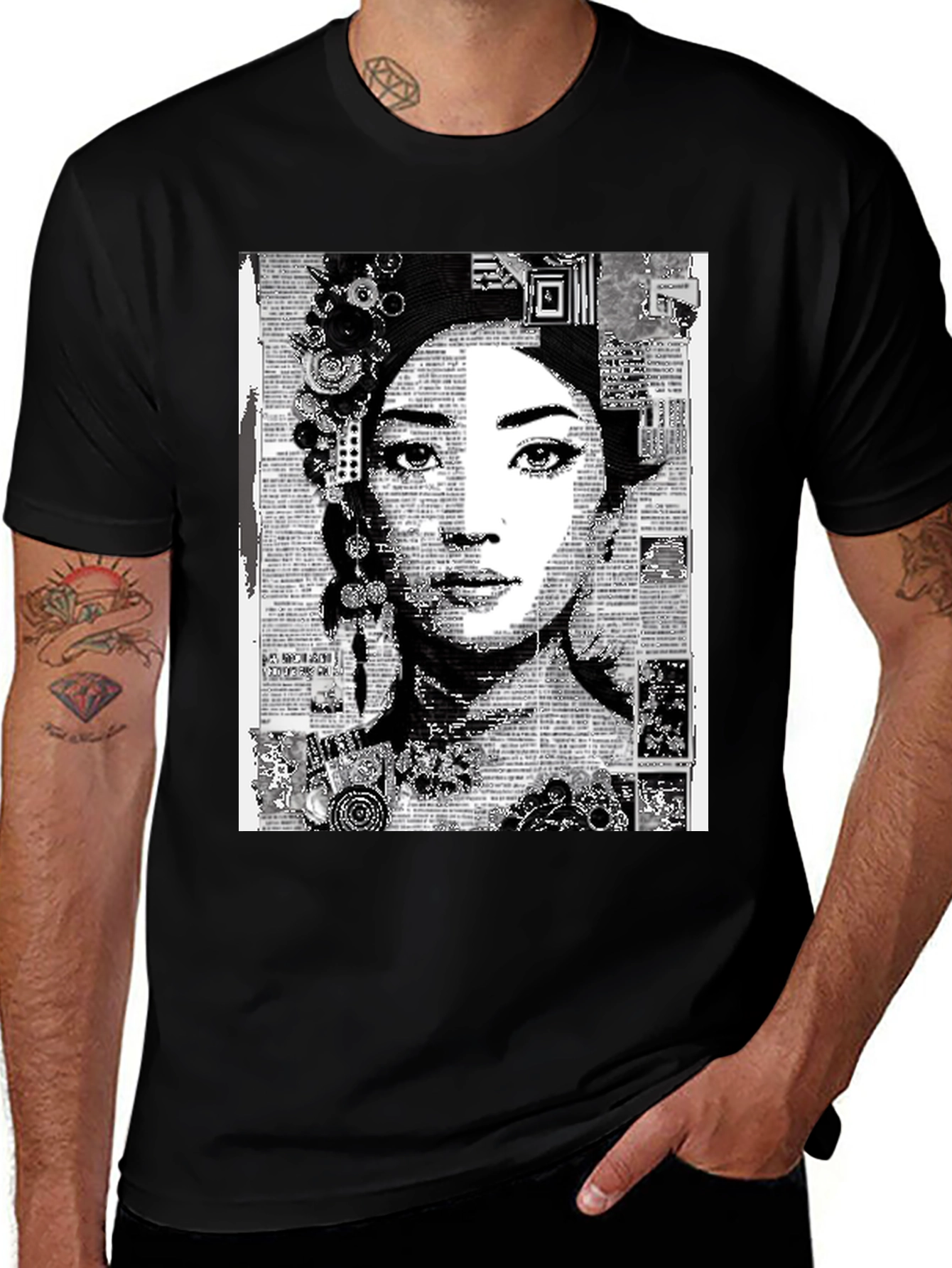 Variant 9 of Abstract Art Woman Graphic Tee - Black Casual T-Shirt