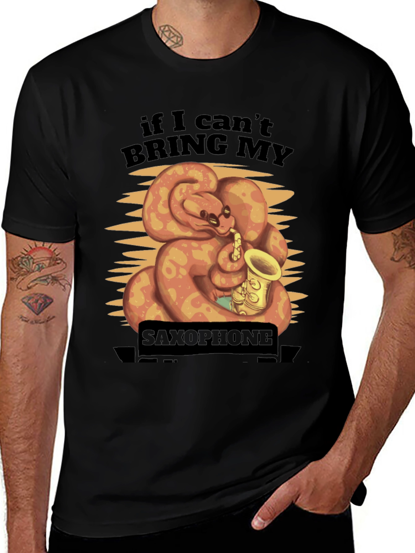 Variant 8 of Funny Snake Saxophone Black T-Shirt