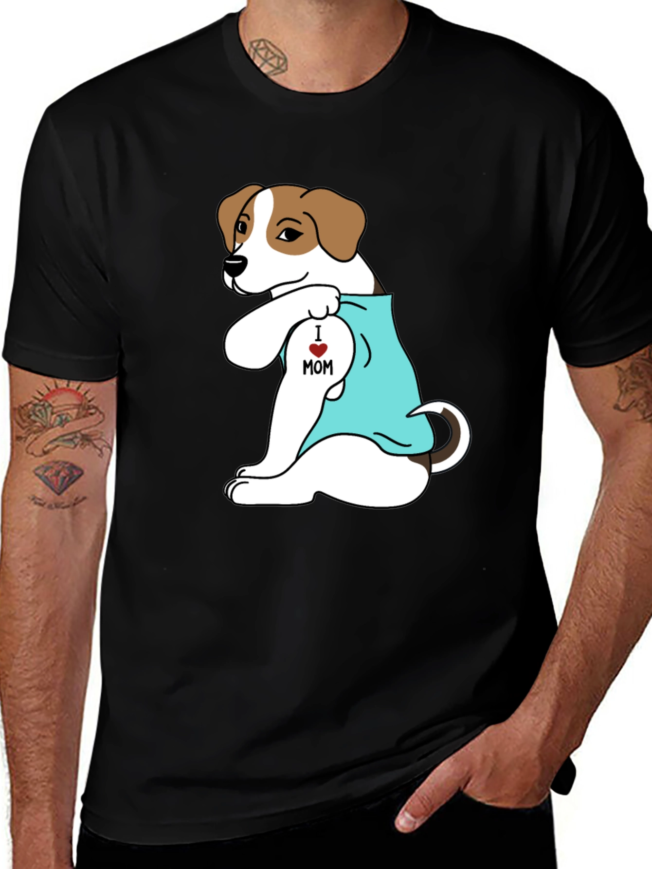 Variant 5 of Dog Mom Tattoo T-Shirt - Black Cotton Tee