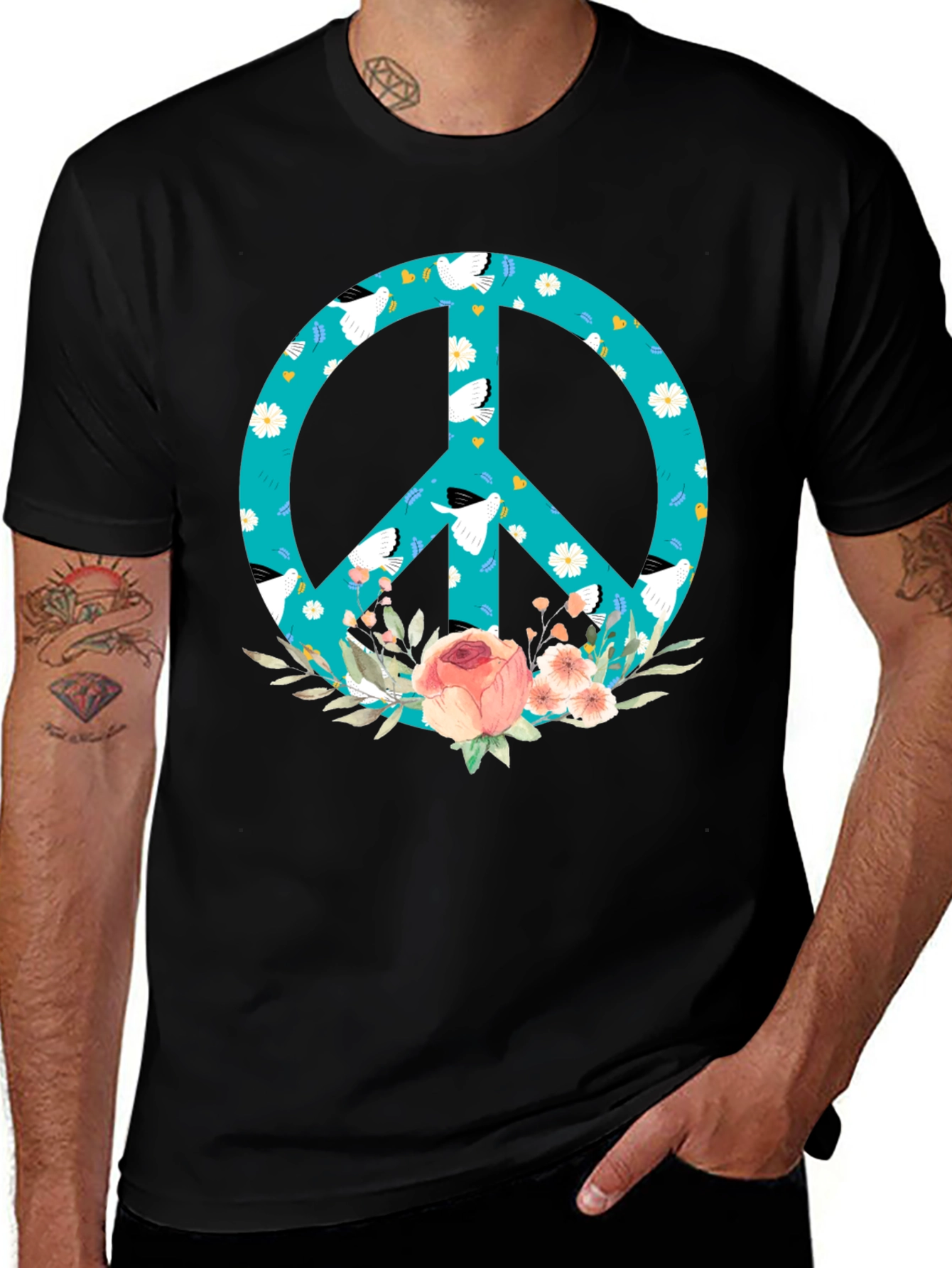 Variant 6 of Peace Sign Floral Dove T-Shirt