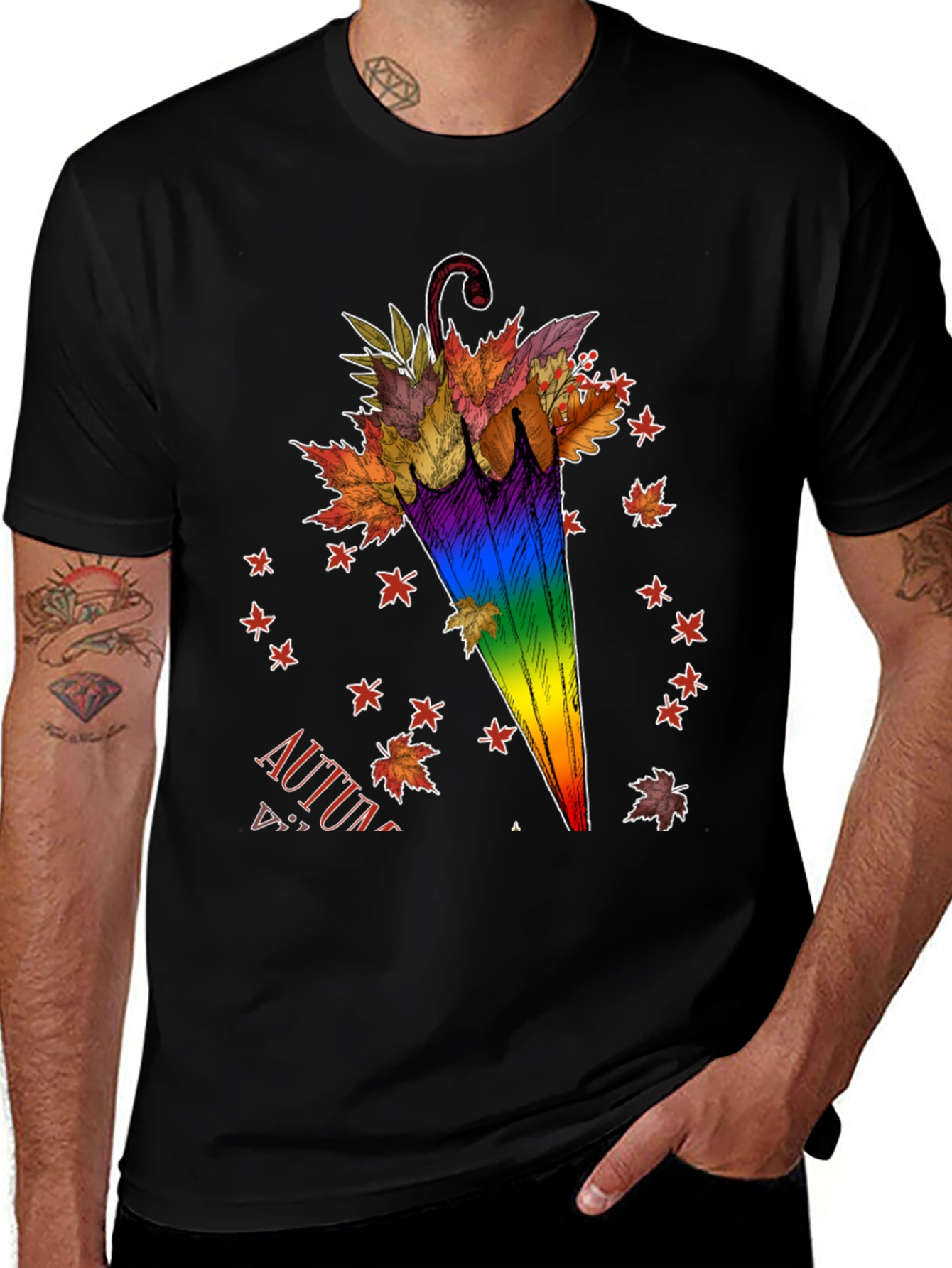 Variant 12 of Autumn Leaves Rainbow Umbrella Graphic Tee