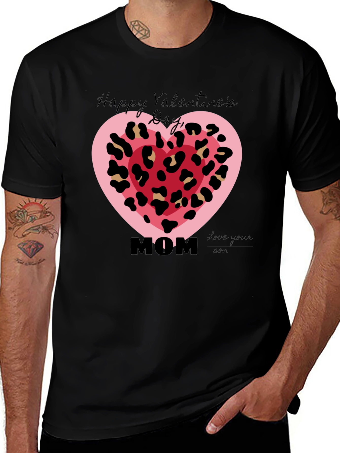 Happy Valentine's Day Mom Leopard Heart T-Shirt