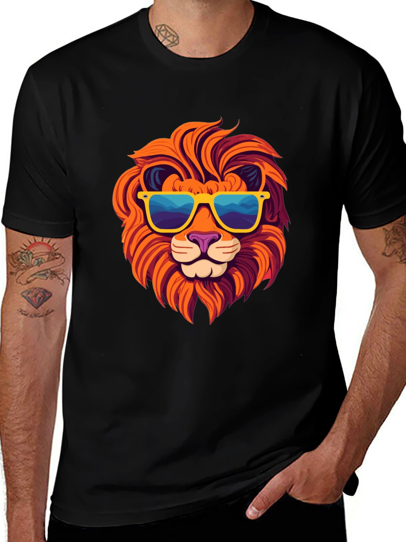 Variant 15 of Cool Lion Graphic Tee - Black Cotton T-Shirt