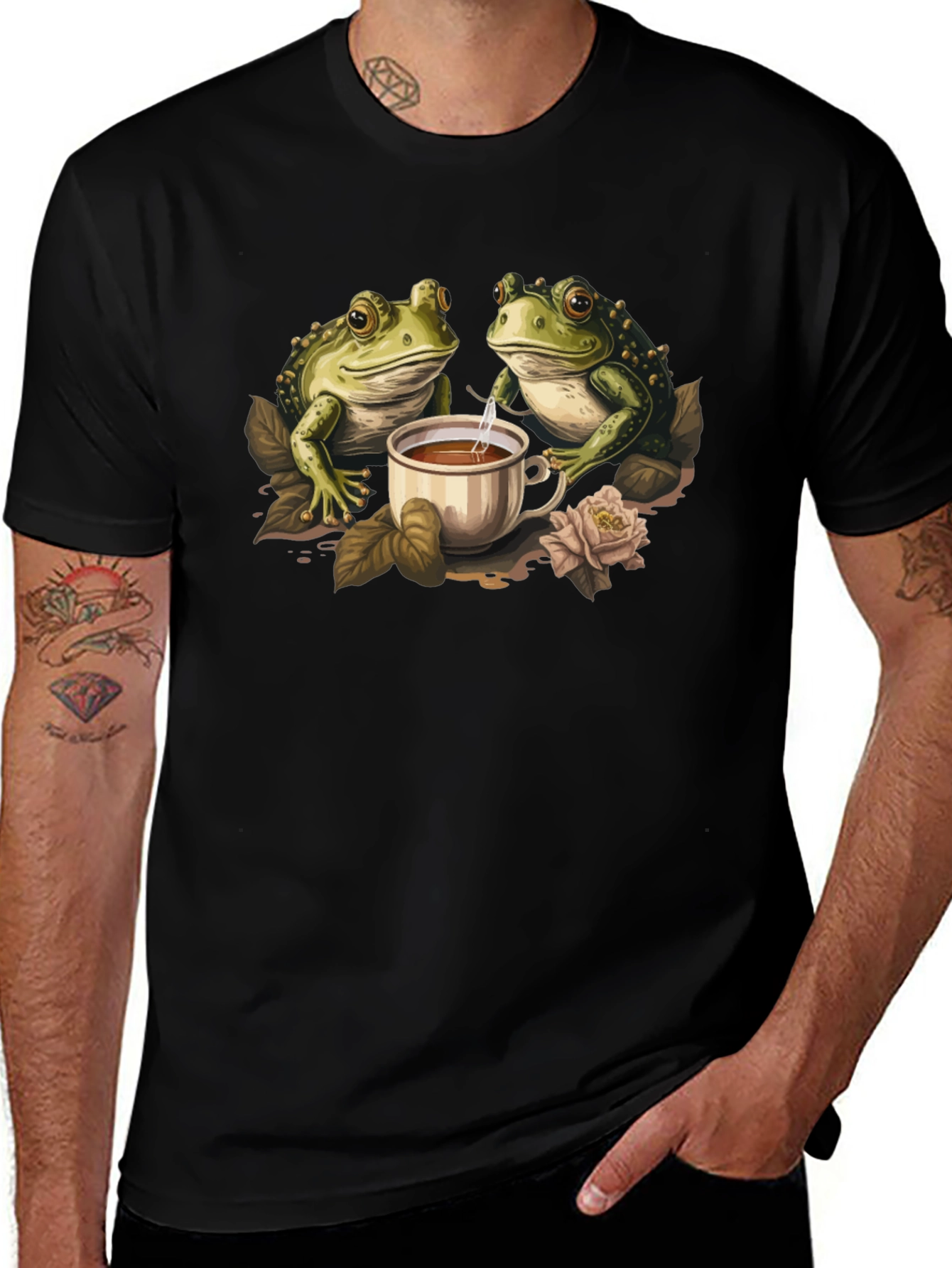 Variant 8 of Frog Tea Party Graphic Tee - Cute Amphibian Design