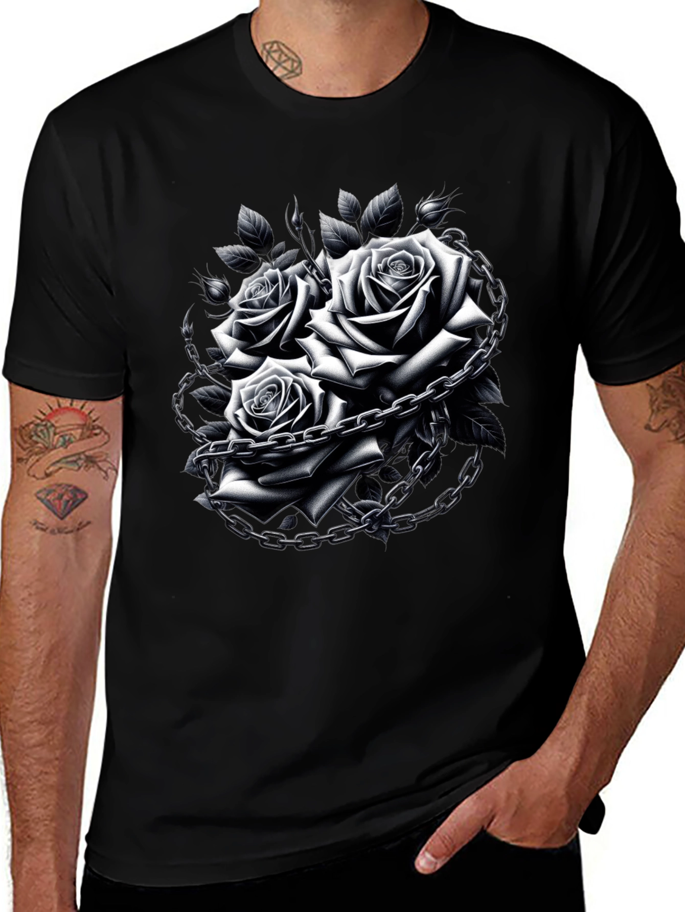 Variant 6 of Rose Chain Graphic Black T-Shirt