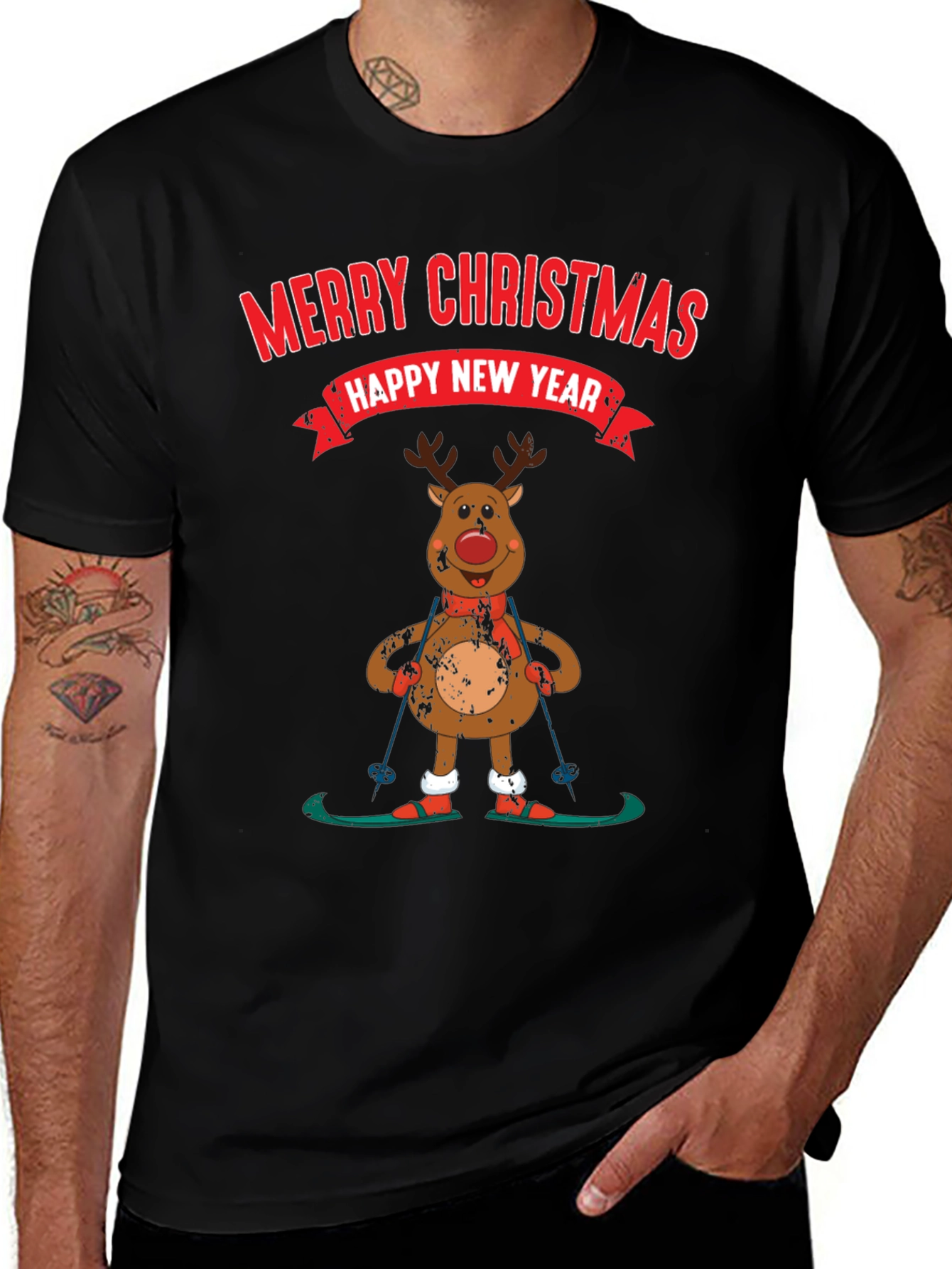 Merry Christmas Reindeer Skiing T-Shirt