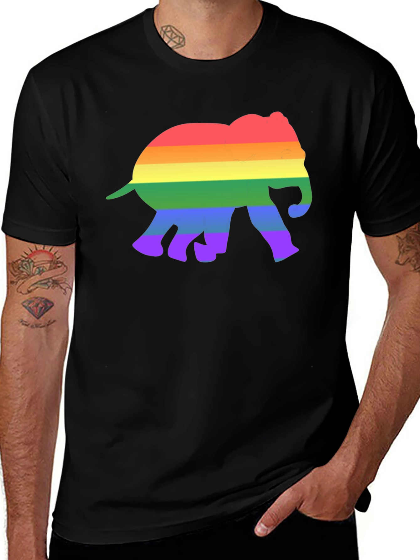 Variant 14 of Rainbow Elephant Graphic Tee - Black Cotton T-Shirt