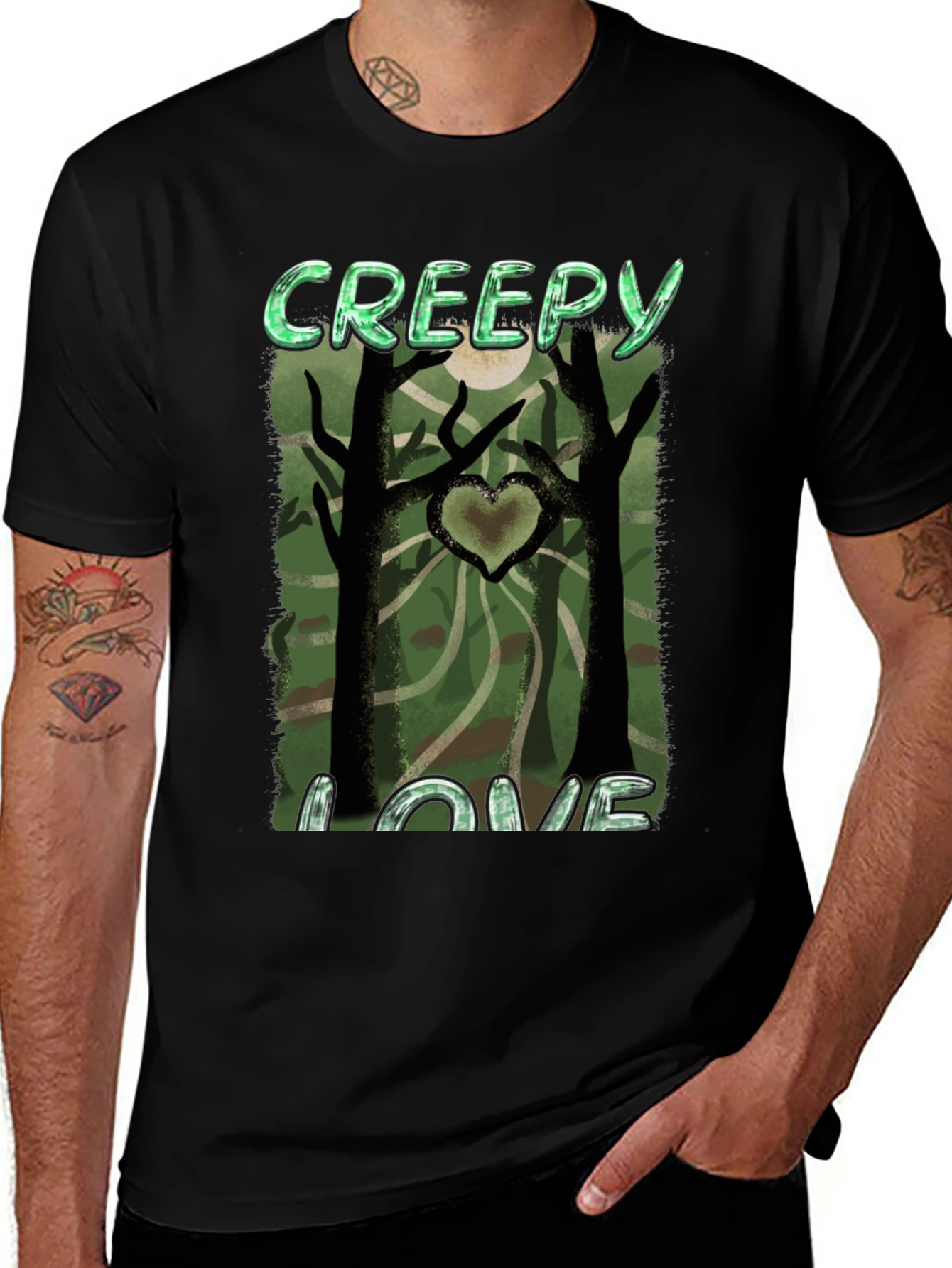 Creepy Love Graphic Tee - Spooky Heart Tree Design