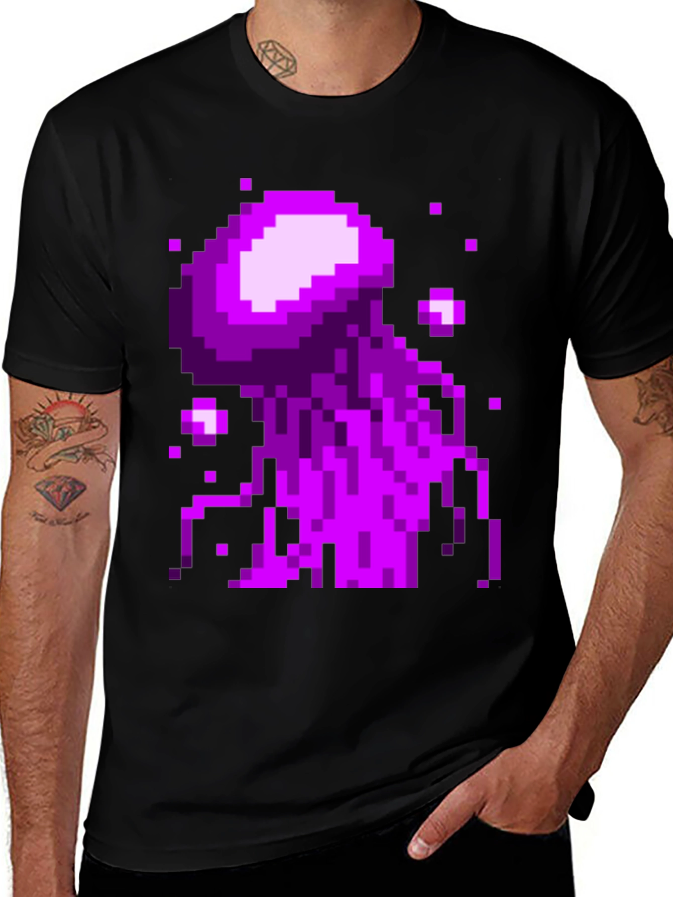 Variant 8 of Pixel Art Jellyfish Graphic Tee - Black Cotton