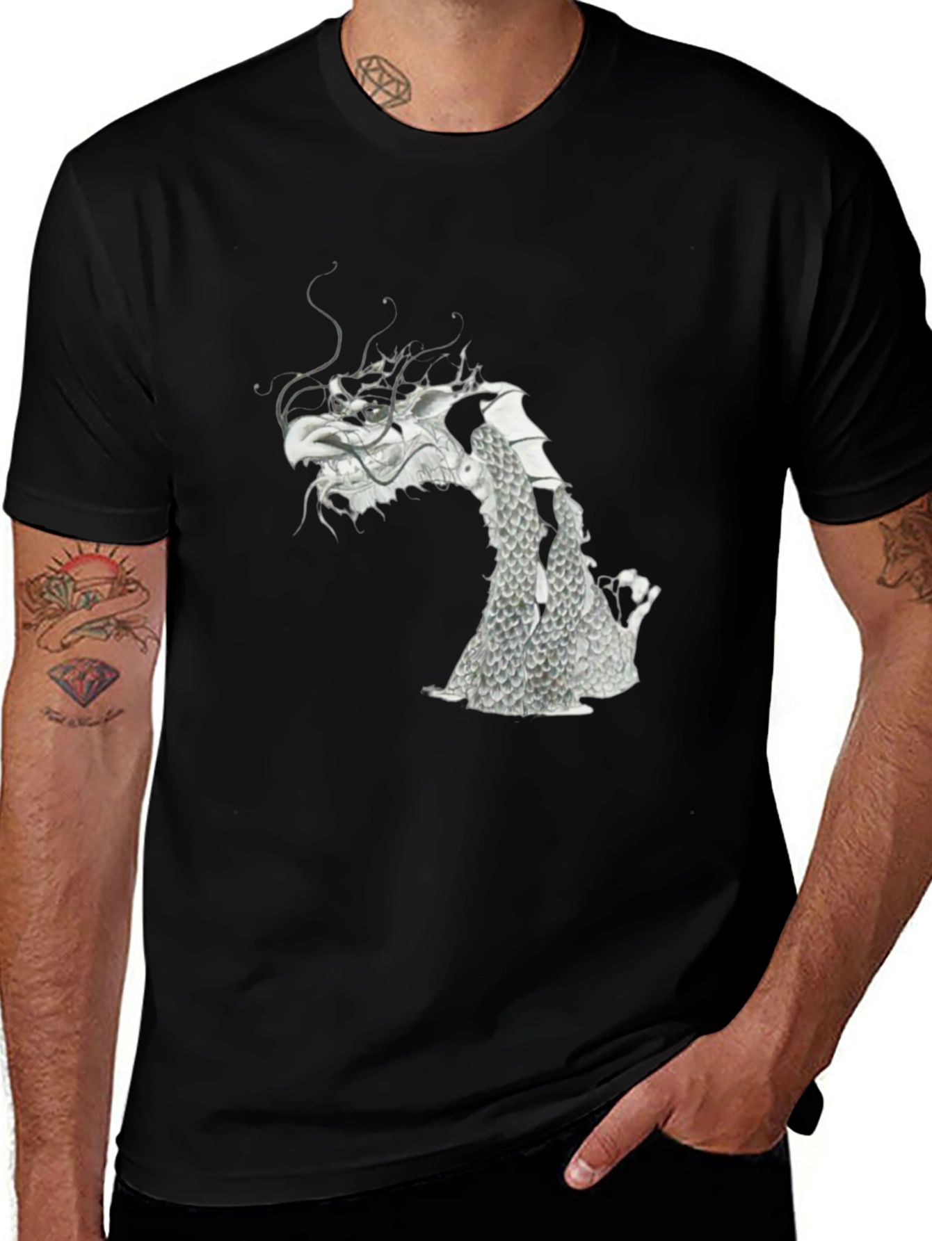 Variant 13 of Unique Dragon Fish Graphic Black T-Shirt