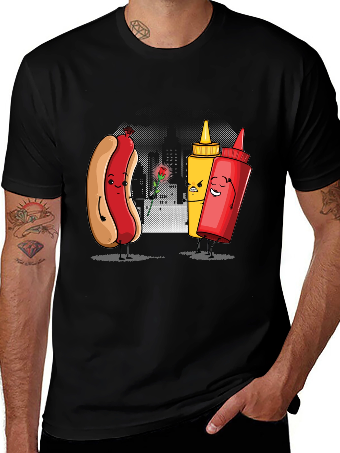 Variant 16 of Funny Hot Dog & Condiments Graphic T-Shirt