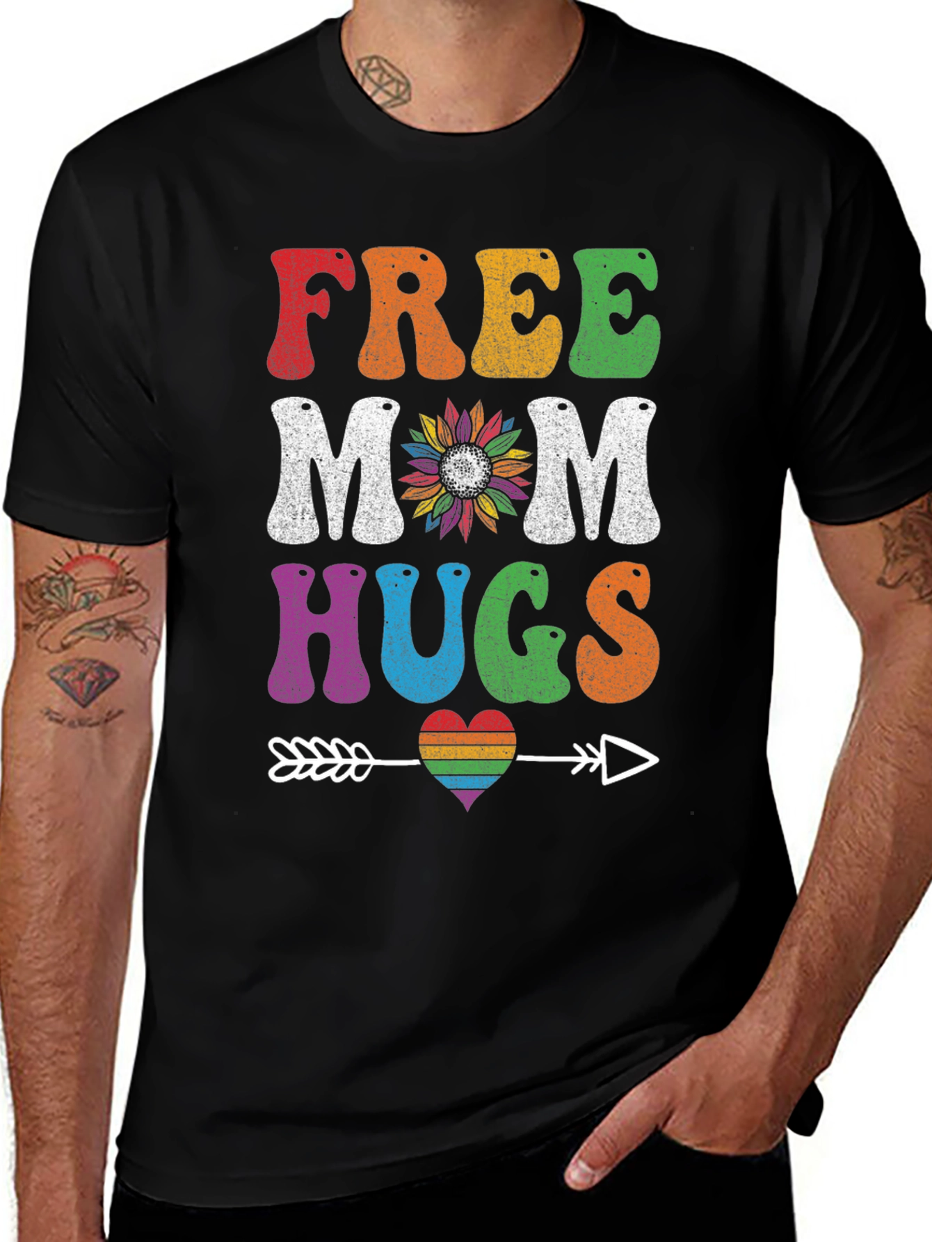 Free Mom Hugs T-Shirt - Rainbow Heart Design