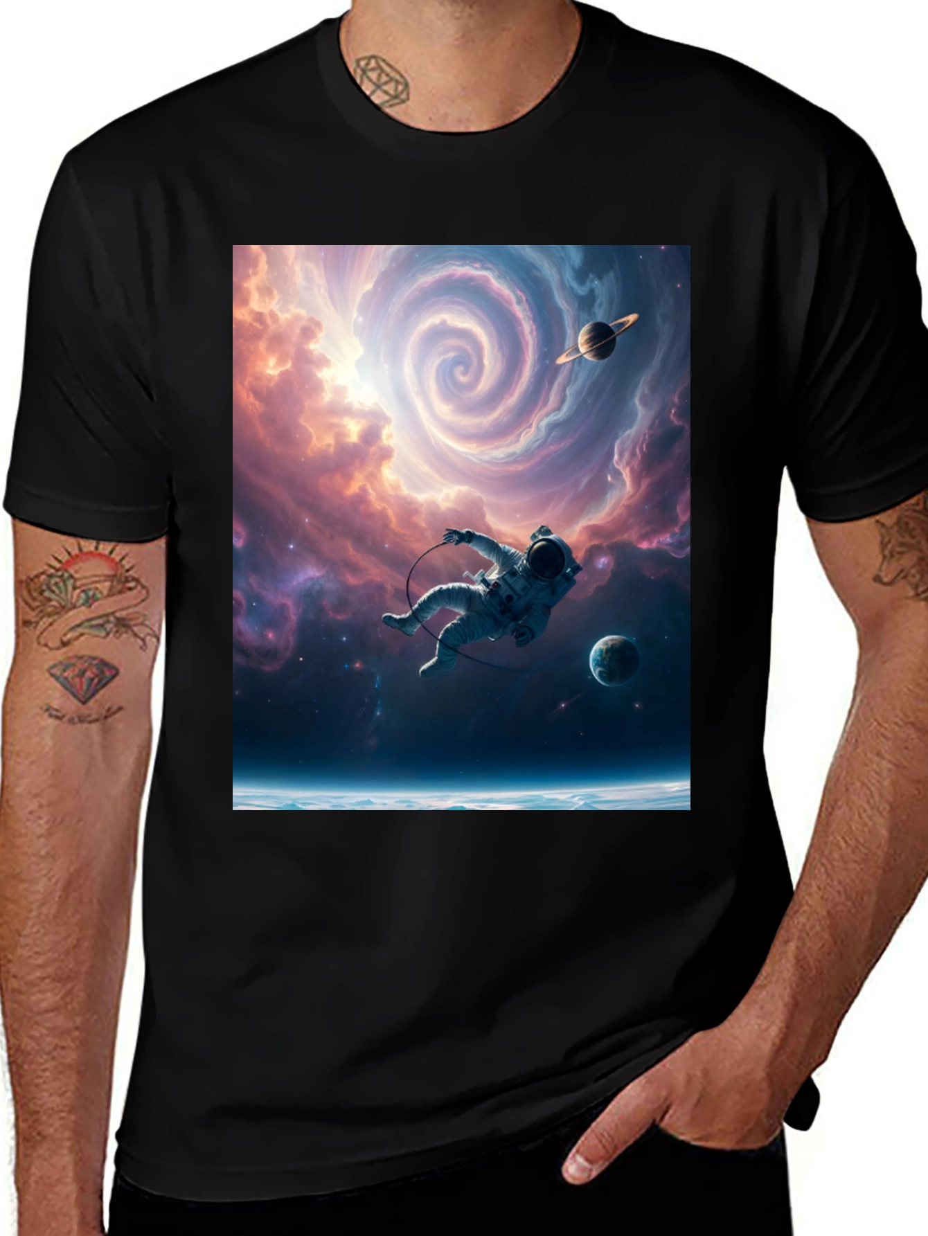 Variant 18 of Astronaut Galaxy T-Shirt - Black Cotton Blend