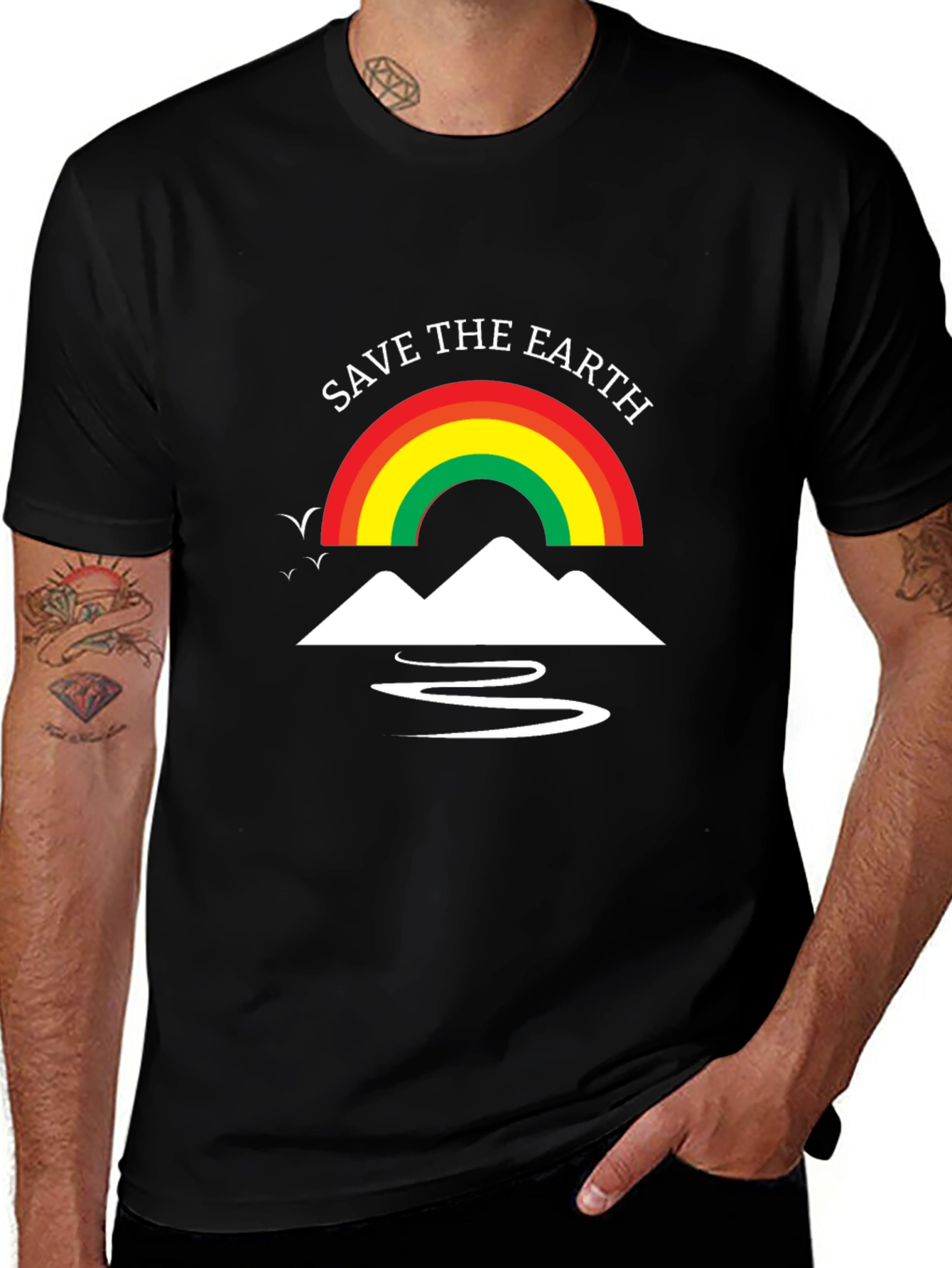 Variant 13 of Save The Earth T-Shirt Rainbow Mountain Design