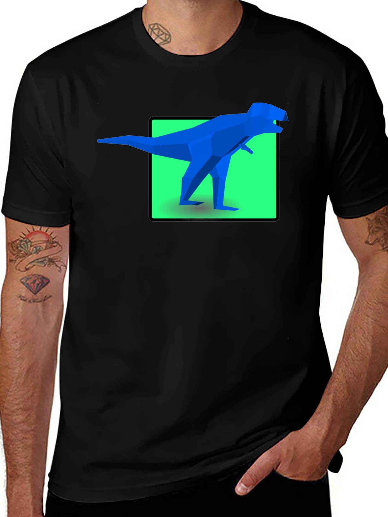 Variant 17 of Geometric Dinosaur Graphic Tee - Bold Black Shirt