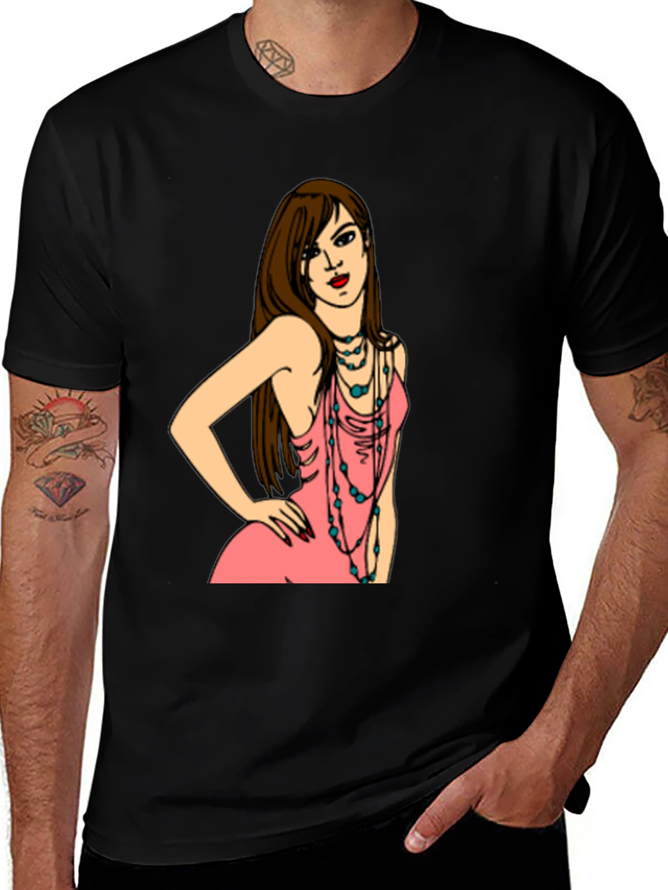 Variant 30 of Black T-Shirt with Woman Cartoon Graphic