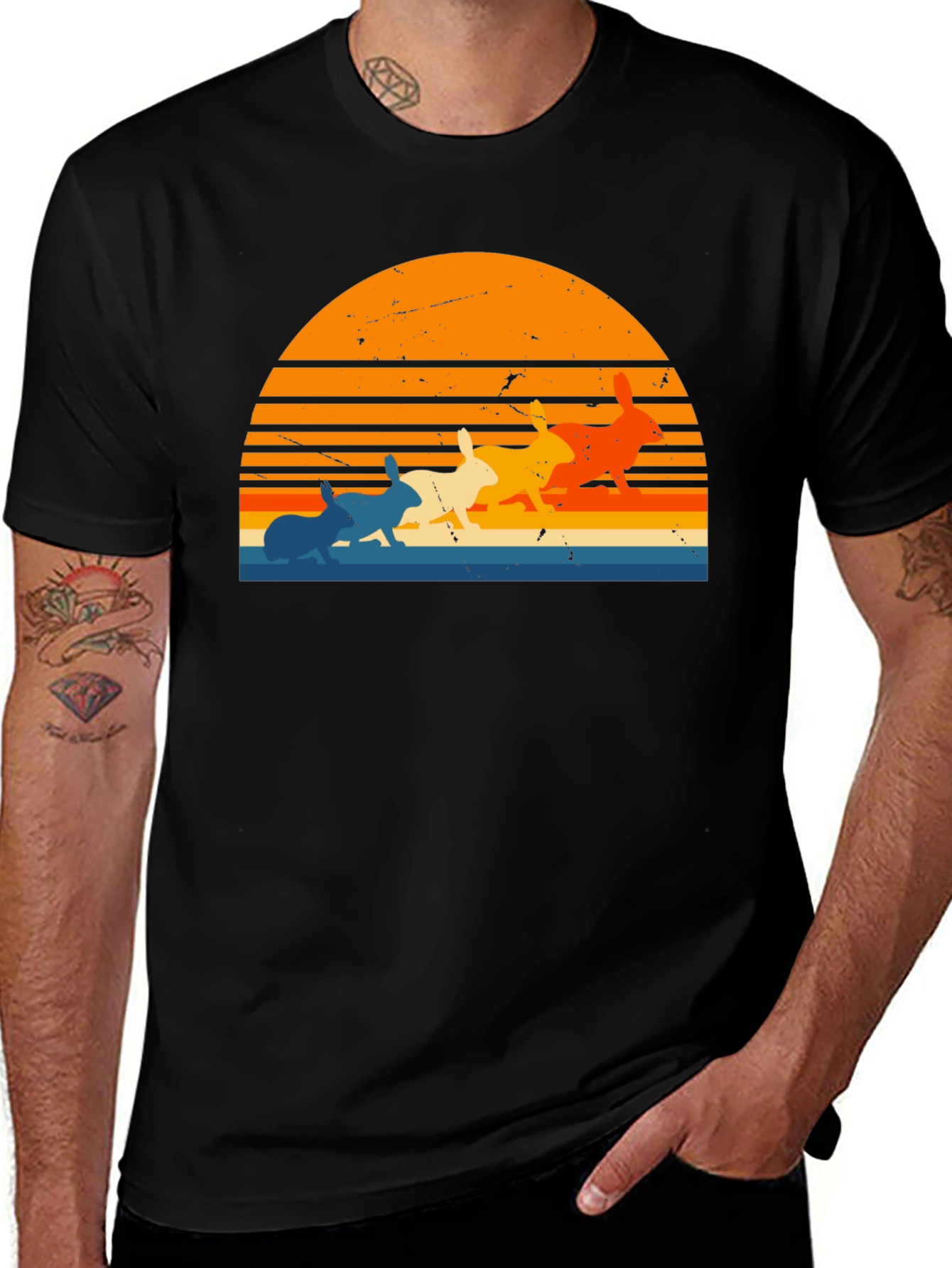 Variant 6 of Retro Rabbit Sunset Graphic Tee - Unique Design