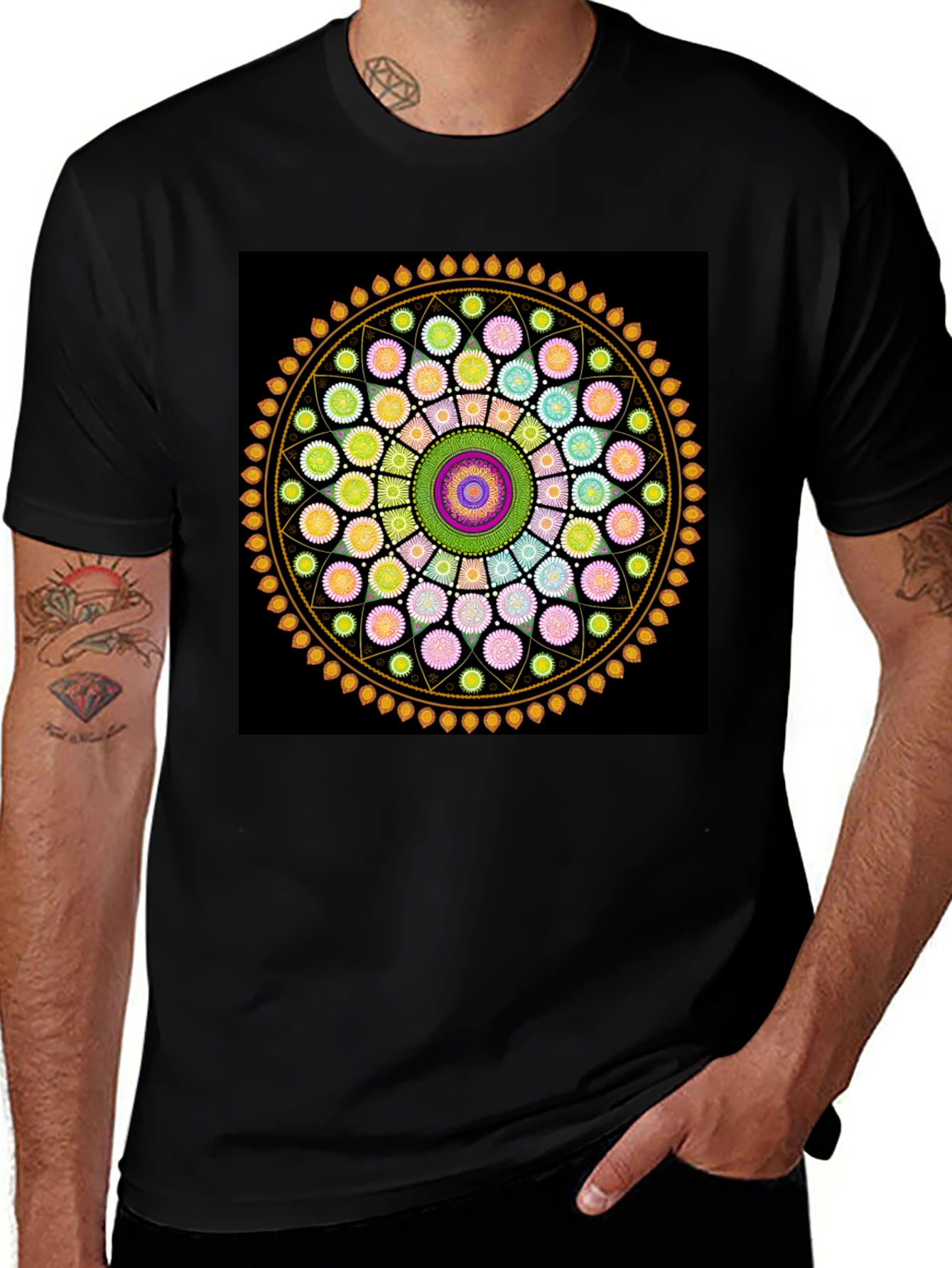 Variant 27 of Mandala Print Black T-Shirt