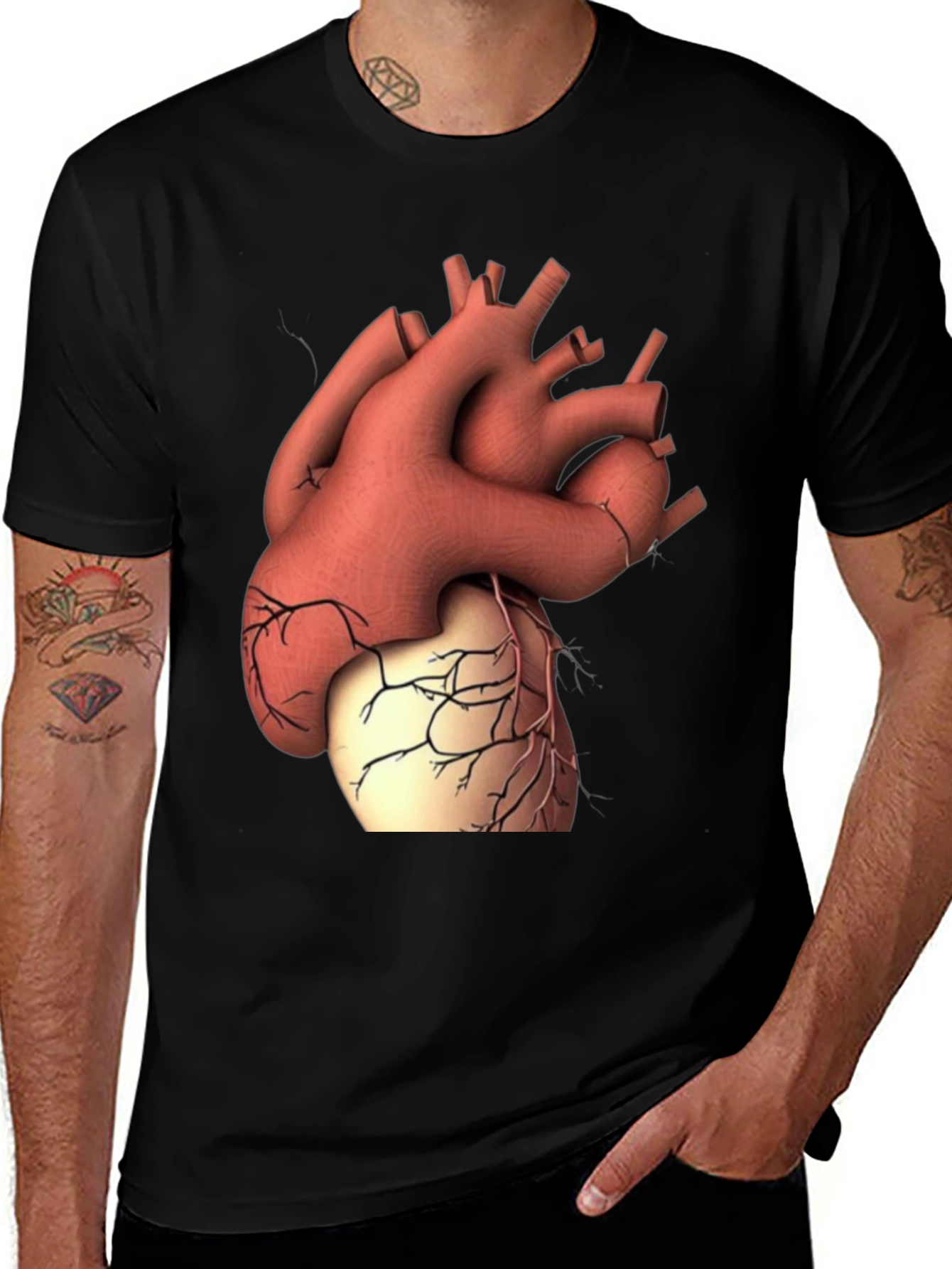 Variant 24 of Anatomical Heart Graphic Tee - Black Cotton T-Shirt