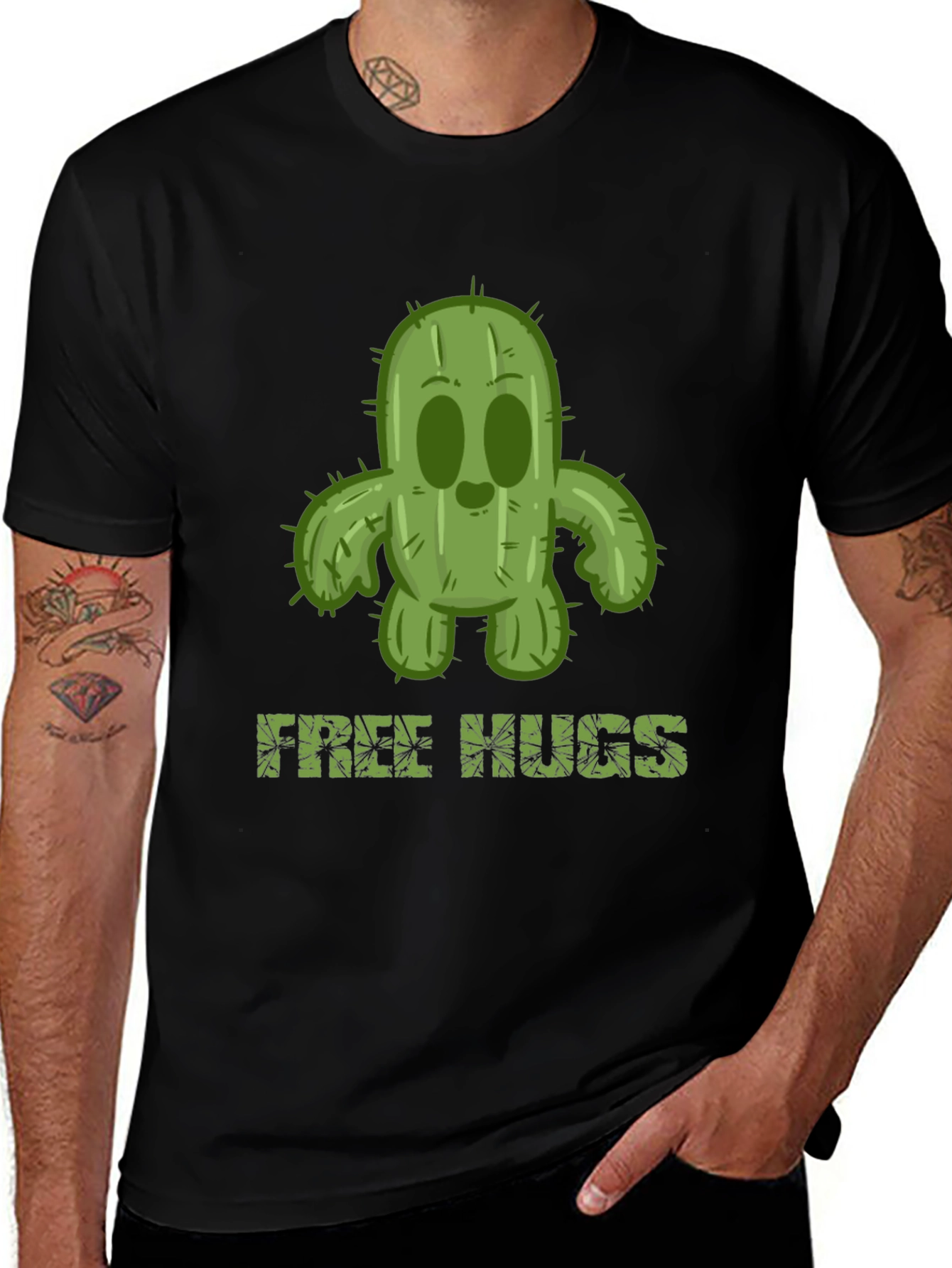Variant 9 of Free Hugs Cactus T-Shirt - Unisex Black Tee