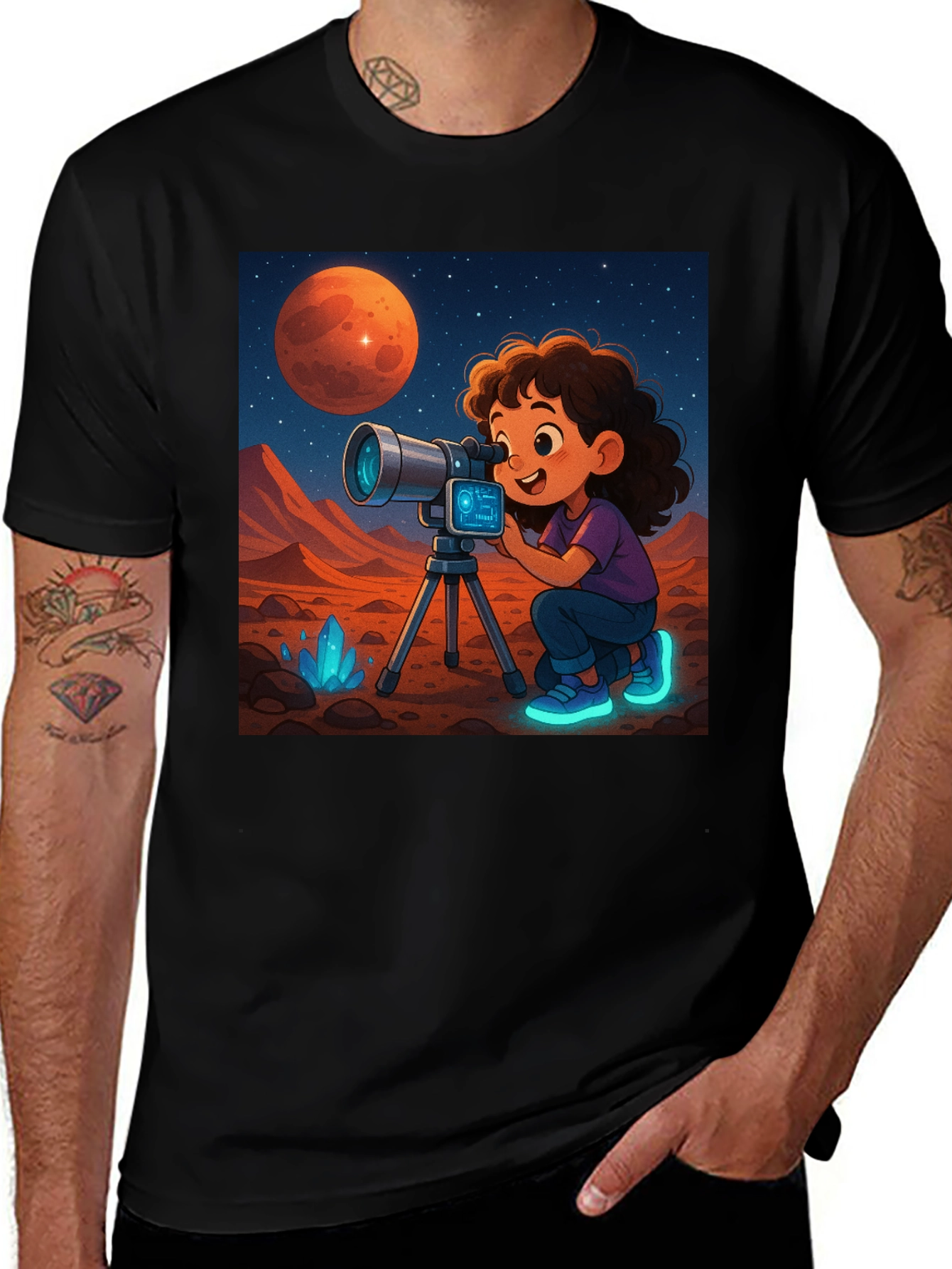 Black Mars Explorer Graphic Tee - Space Adventure Shirt main image
