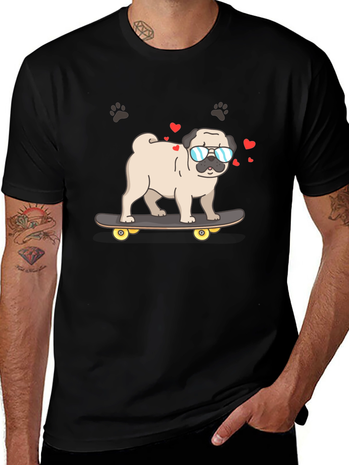 Variant 4 of Cool Pug Skateboarder Graphic Tee