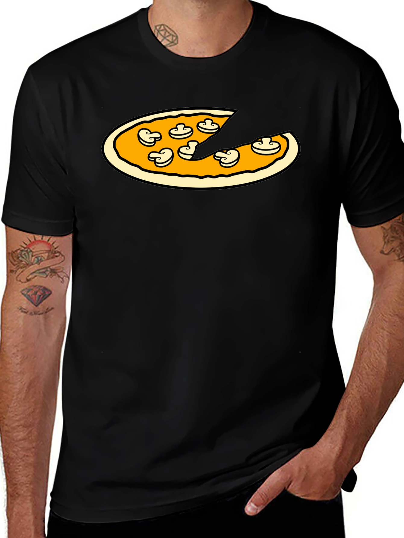 Variant 24 of Pizza & Mushrooms Graphic Tee - Black T-Shirt