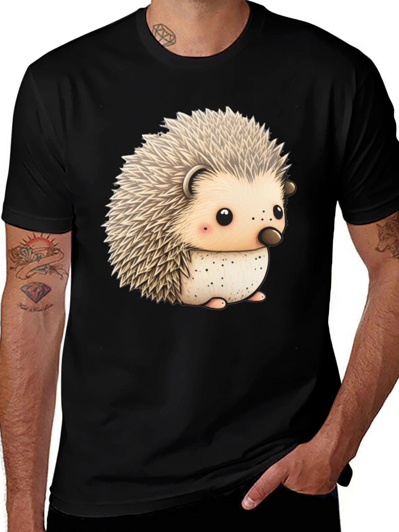 Variant 19 of Cute Hedgehog Graphic Tee - Soft & Comfy Black T-Shirt