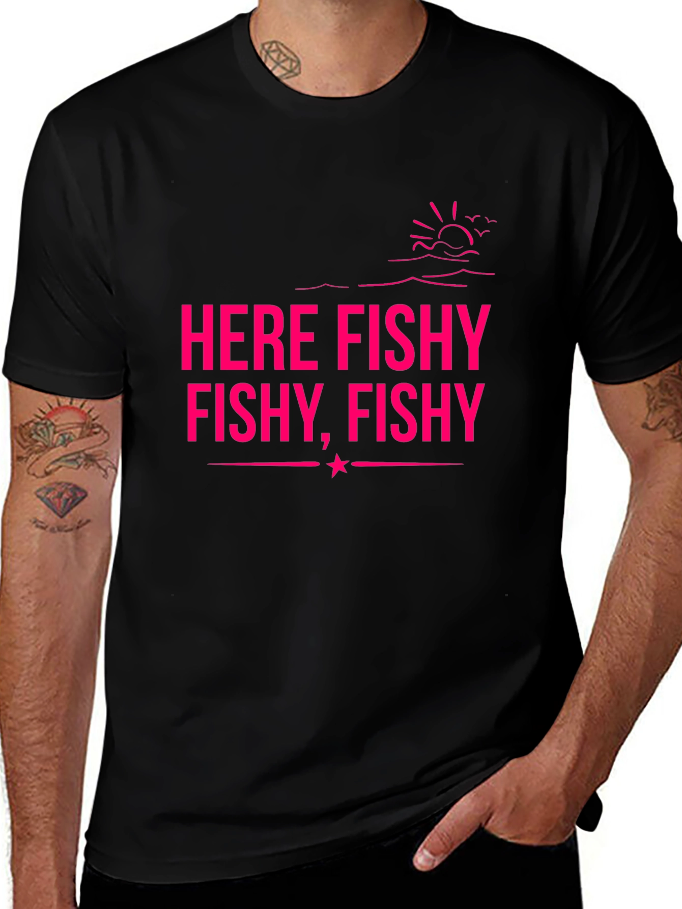 Variant 4 of Here Fishy Fishy Black T-Shirt