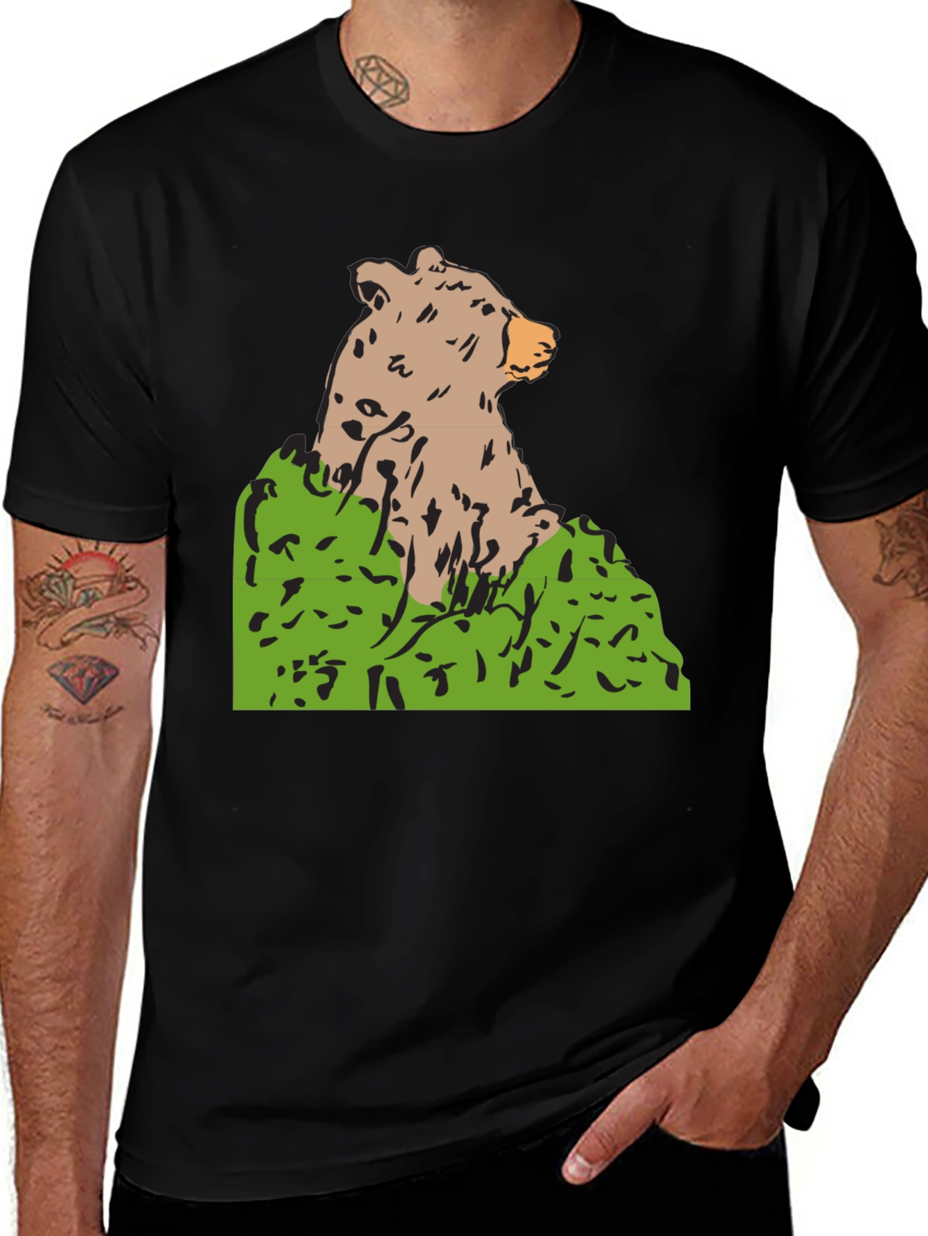 Variant 20 of Bear Graphic Print Black T-Shirt