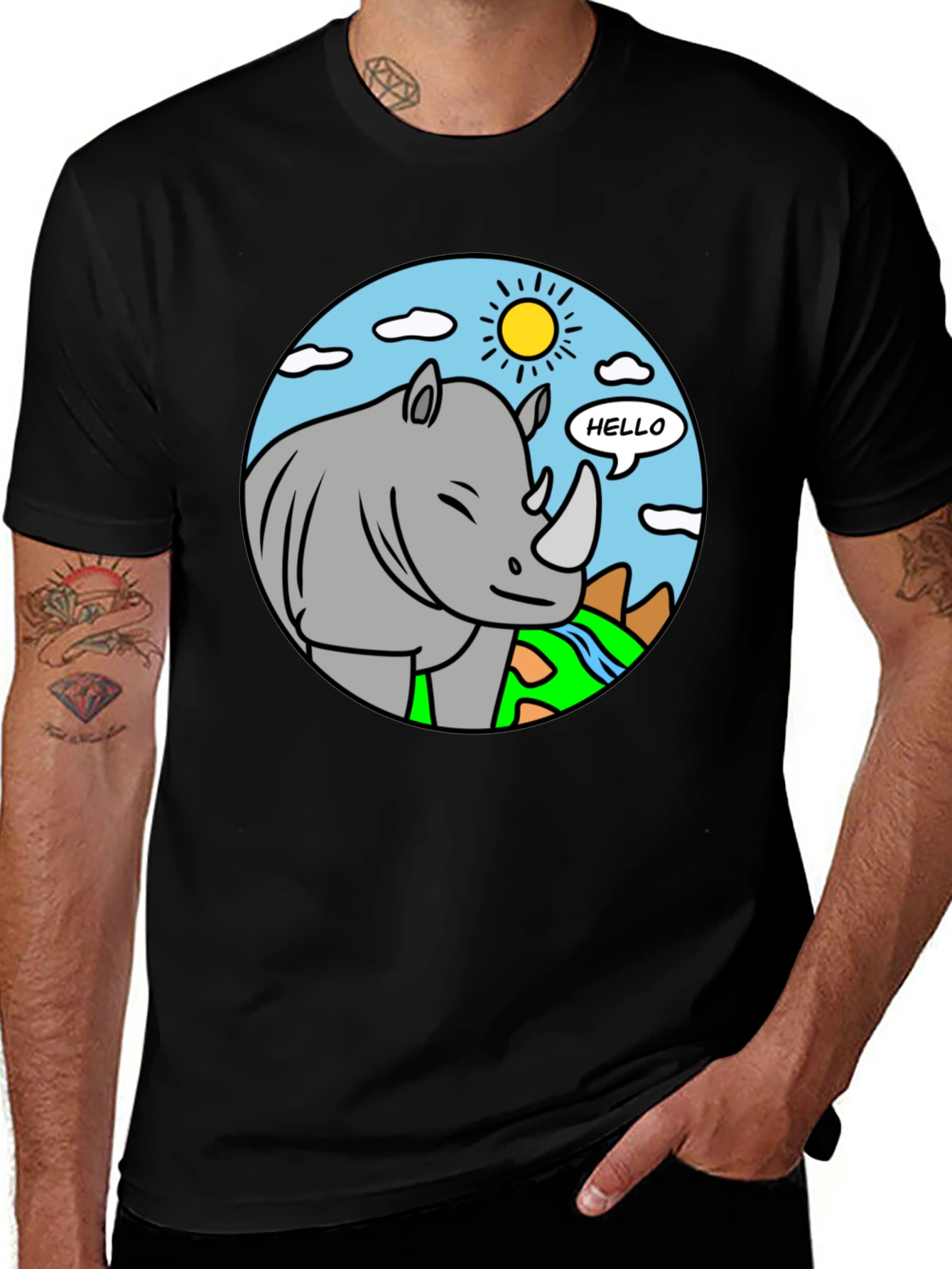 Variant 3 of Cartoon Rhino T-Shirt - Hello There!