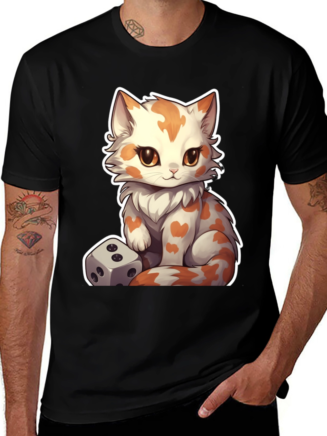 Variant 3 of Cartoon Cat & Dice Graphic Tee