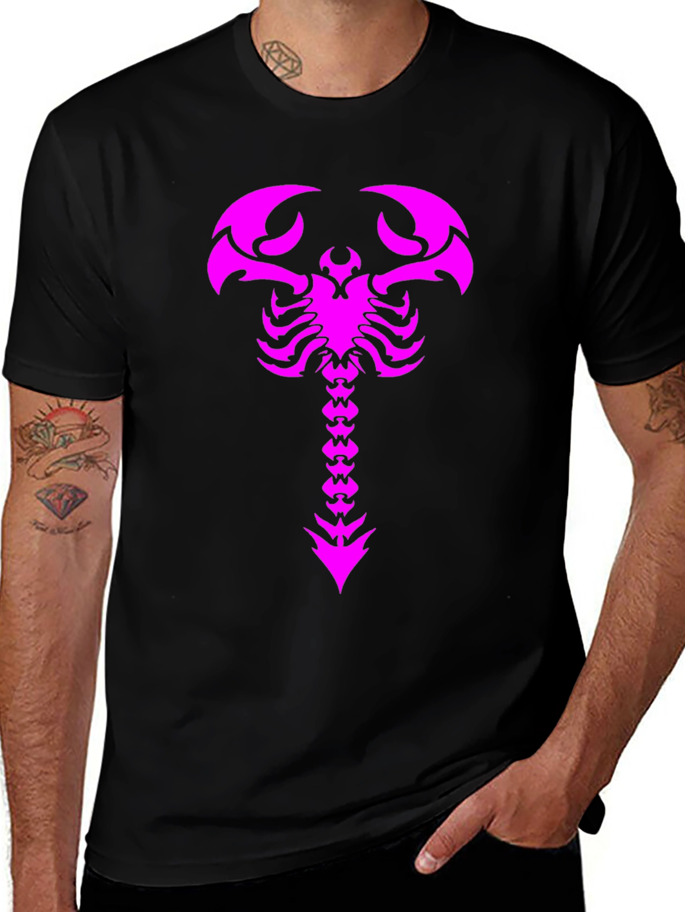 Variant 10 of Black T-Shirt with Magenta Scorpion Print